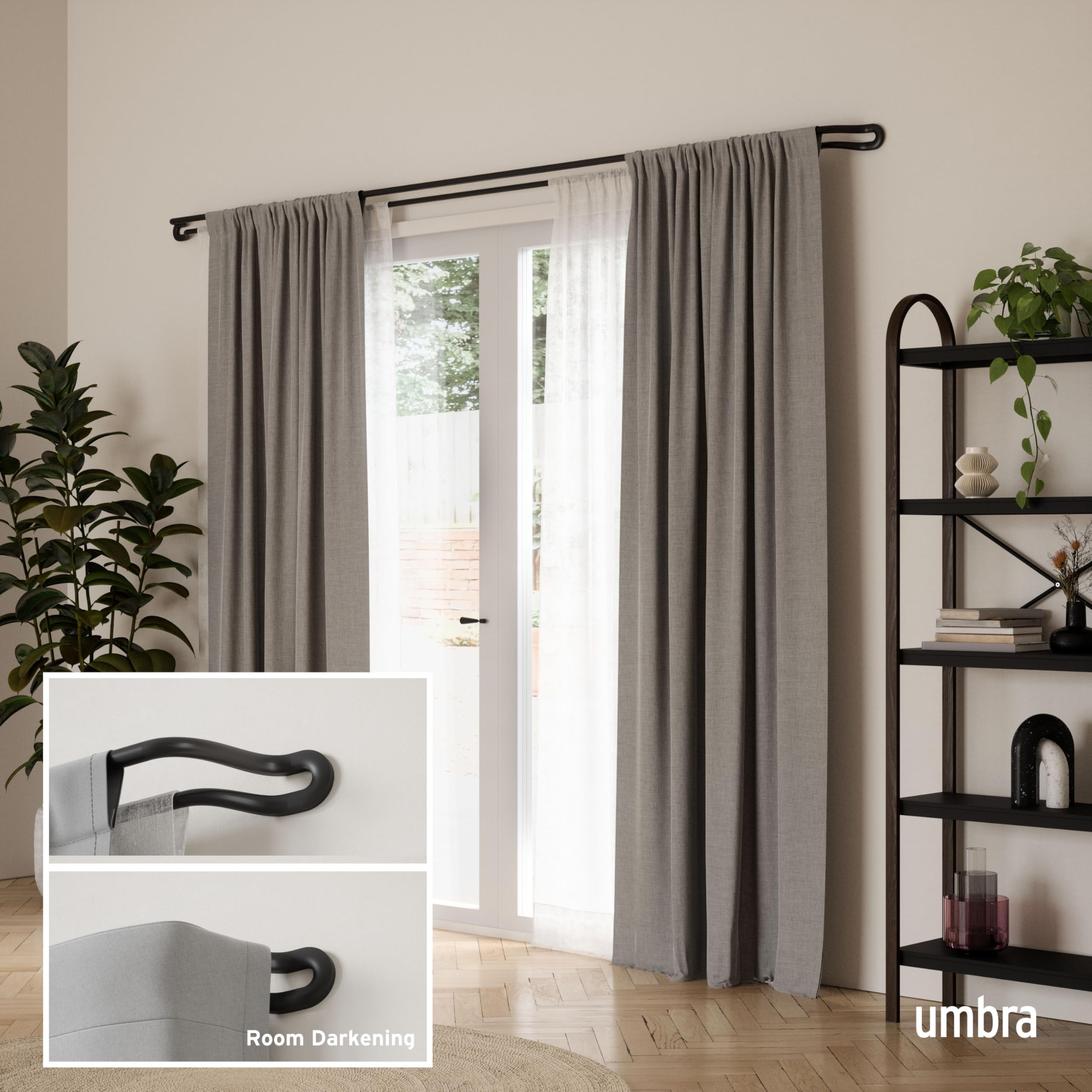 Umbra Midnight podwójny karnisz zaciemniający, 107-305 cm, czarny