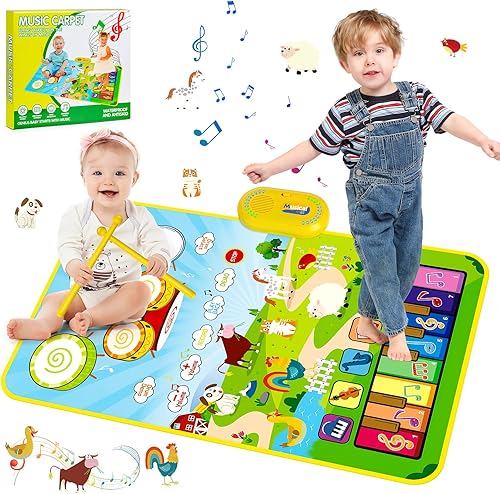 Juguetes para bebés para niños y niñas de 1, 2, 3 años, 3 en 1, tapete de piano y tapete de batería para niños, manta de juego con tacto animal,