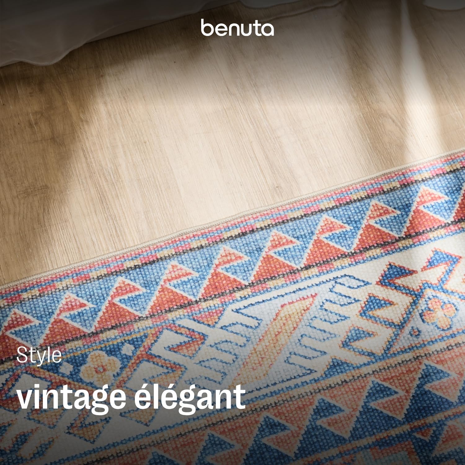 benuta Basic Tapis Salon George - Bleu 200x300 cm - Lavable - Rectangulaire Vintage, Élégant, Rétro pour Chambre, Couloir, Salle à Manger