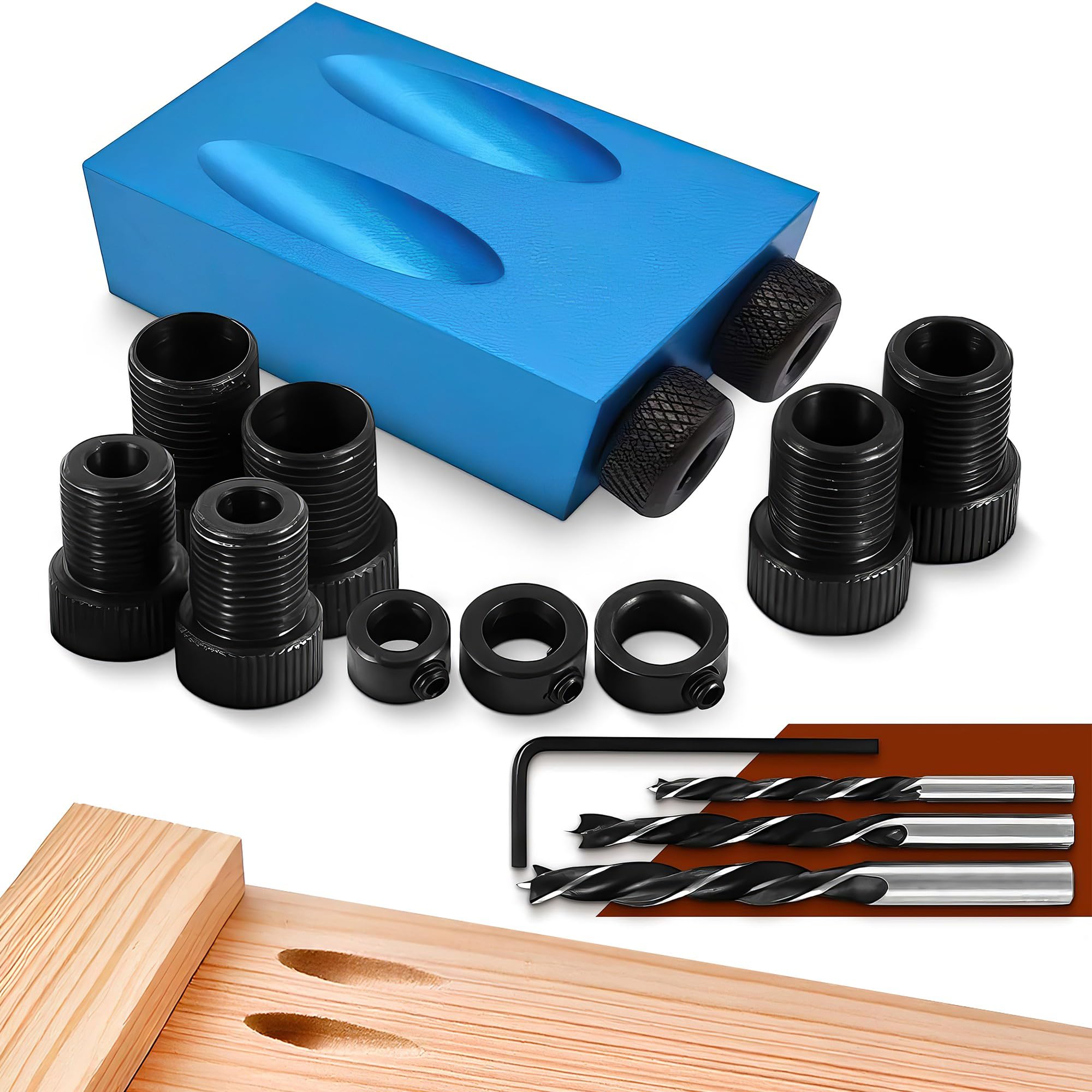 Pocket Hole Jig Kit,14pcs/Set 15 Degree Angle Oblique Hole Locator Positioner Drilling Bits Hole Jig Clamp Kit Woodwork Locator Woodworking Guide Tool Dowel Drill Joinery Kit 6/8/10mm
