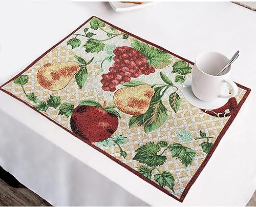 Miniatura 4 de Juego de 4, manteles individuales con diseño de manzana, pera y uva con diseño de frutas para cocina, comedor, fácil de limpiar, lavable a máquina.