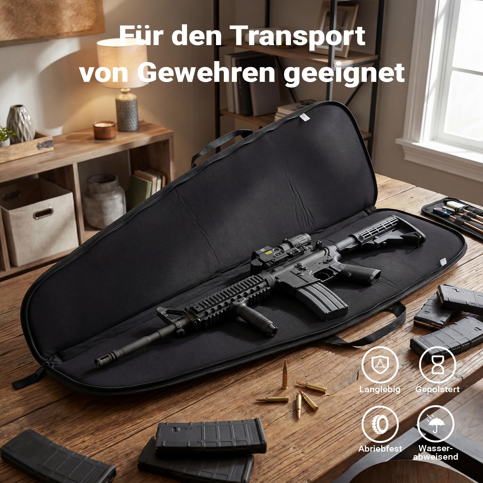 Wiltec Wasserabweisende Gewehrtasche mit Polsterung, Gewehrfutteral mit Reißverschluss, Waffentasche mit robustem Außenmaterial