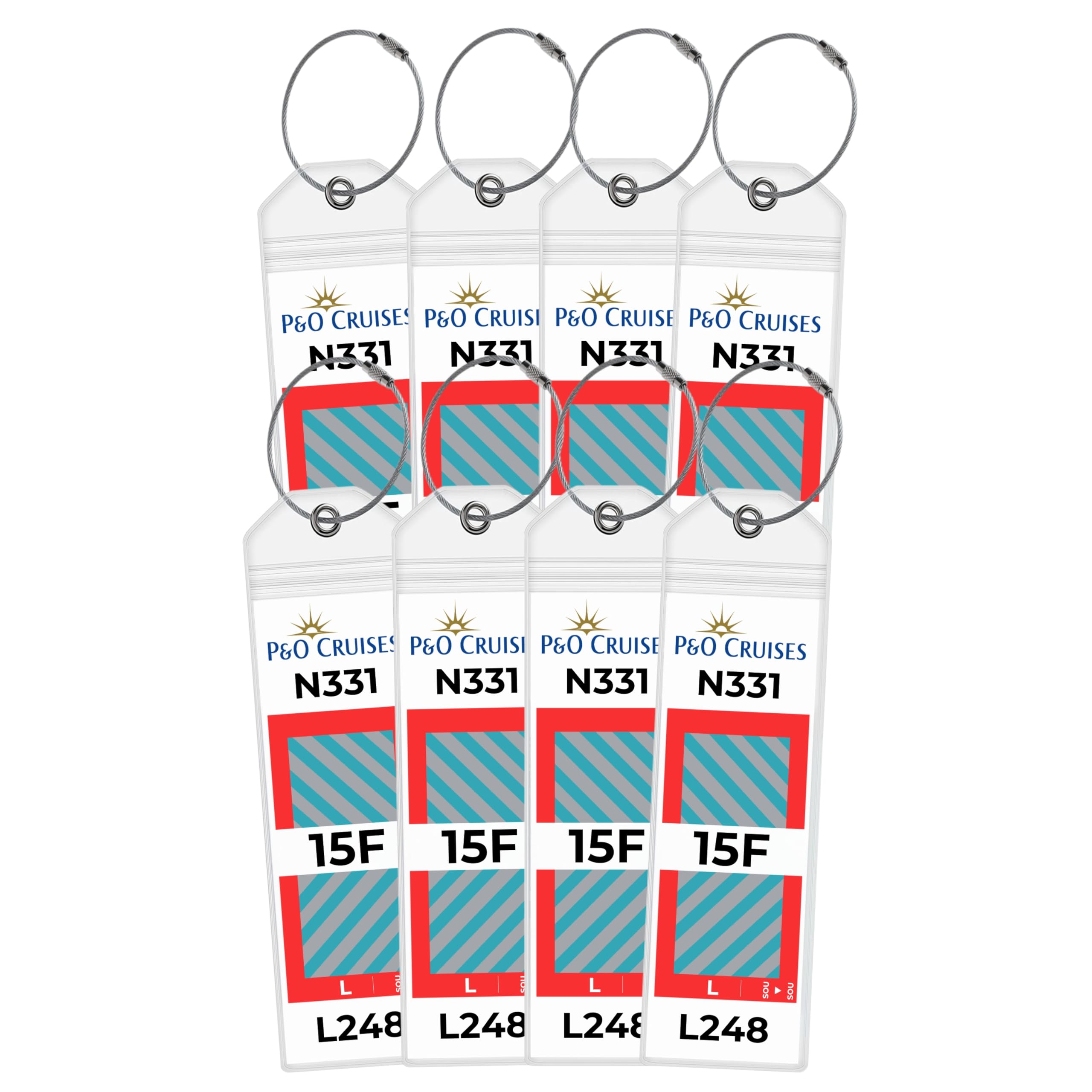 P&O Cruise Luggage Tag Holders [8 Pack] – Waterproof, Durable with Steel Loops – Fits All P&O Cruise Ships for Cruising in 2026, 2027 and 2028 – Cruise Essentials