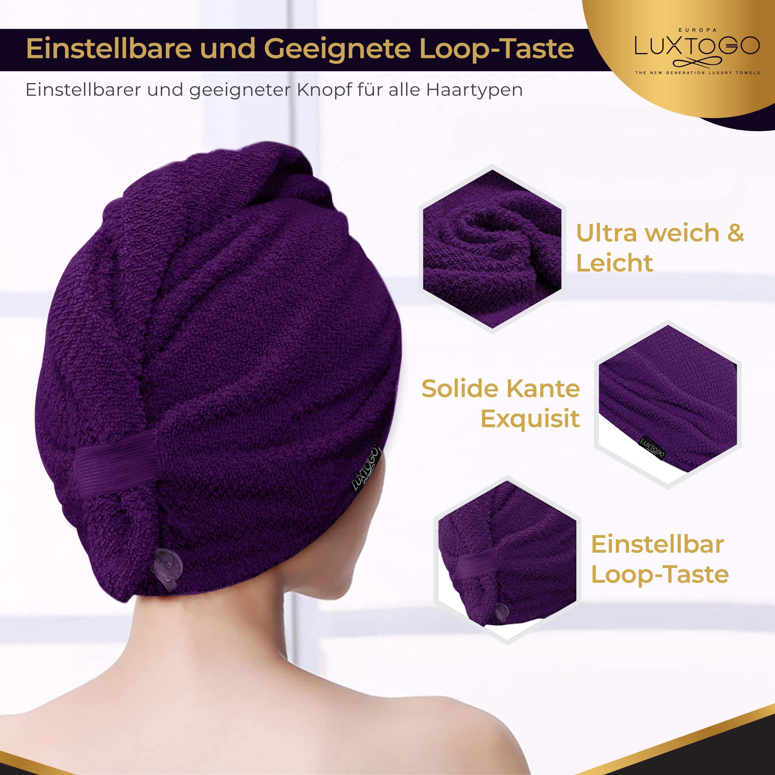 Urban Premium Asciugamano Turbante Per Capelli In 100% Cotone 430g/m² - Super Assorbente Con Bottone E Elastico, Grigio 66x25cm - 2