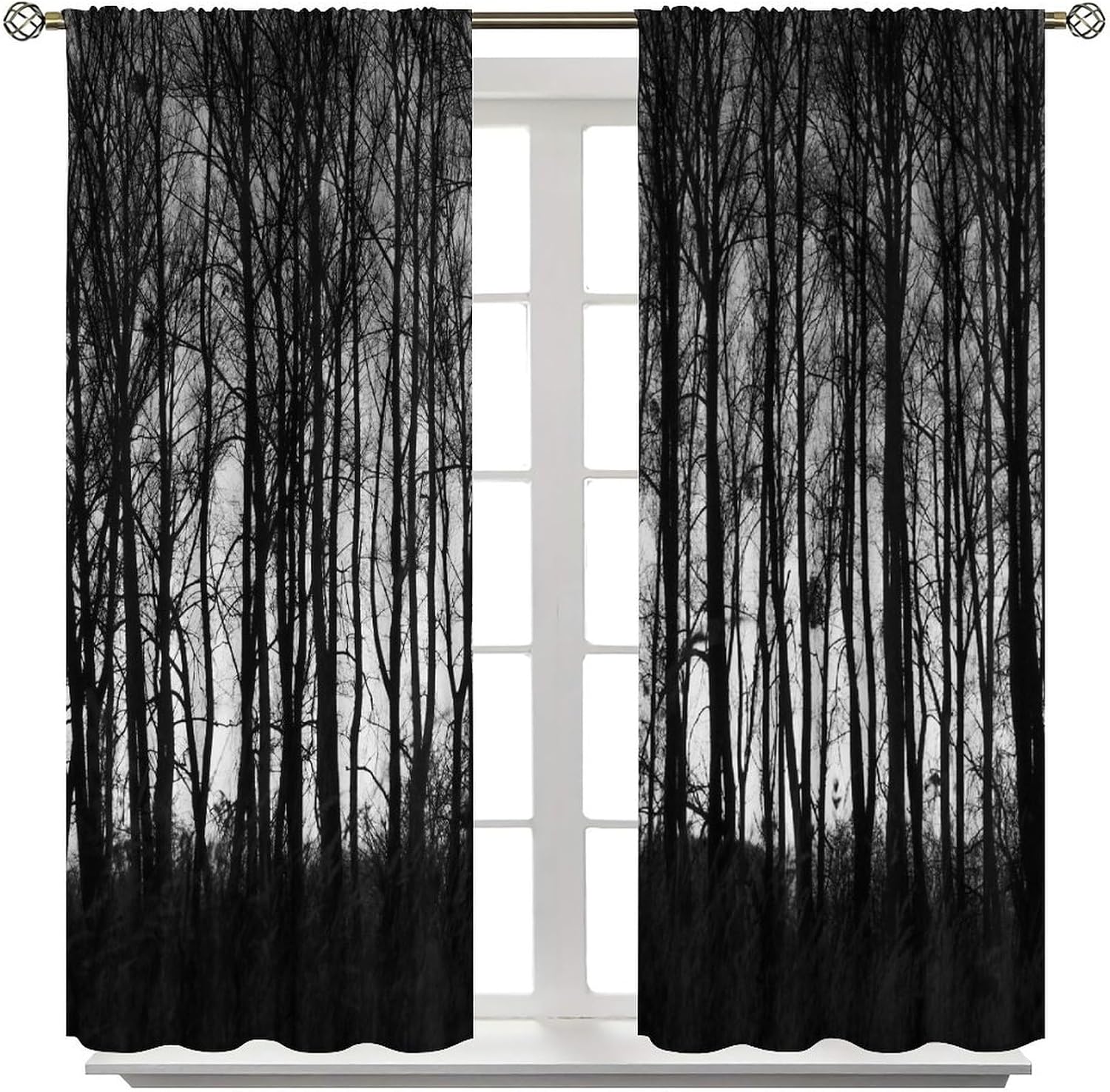 Gothic Blackout Curtains, Gothic Forest Trees Trough Foggy Mysterious Nature Artwork Window Treatments Living Room Bedroom Window Drapes 2 Panel Set 42x45 Inch