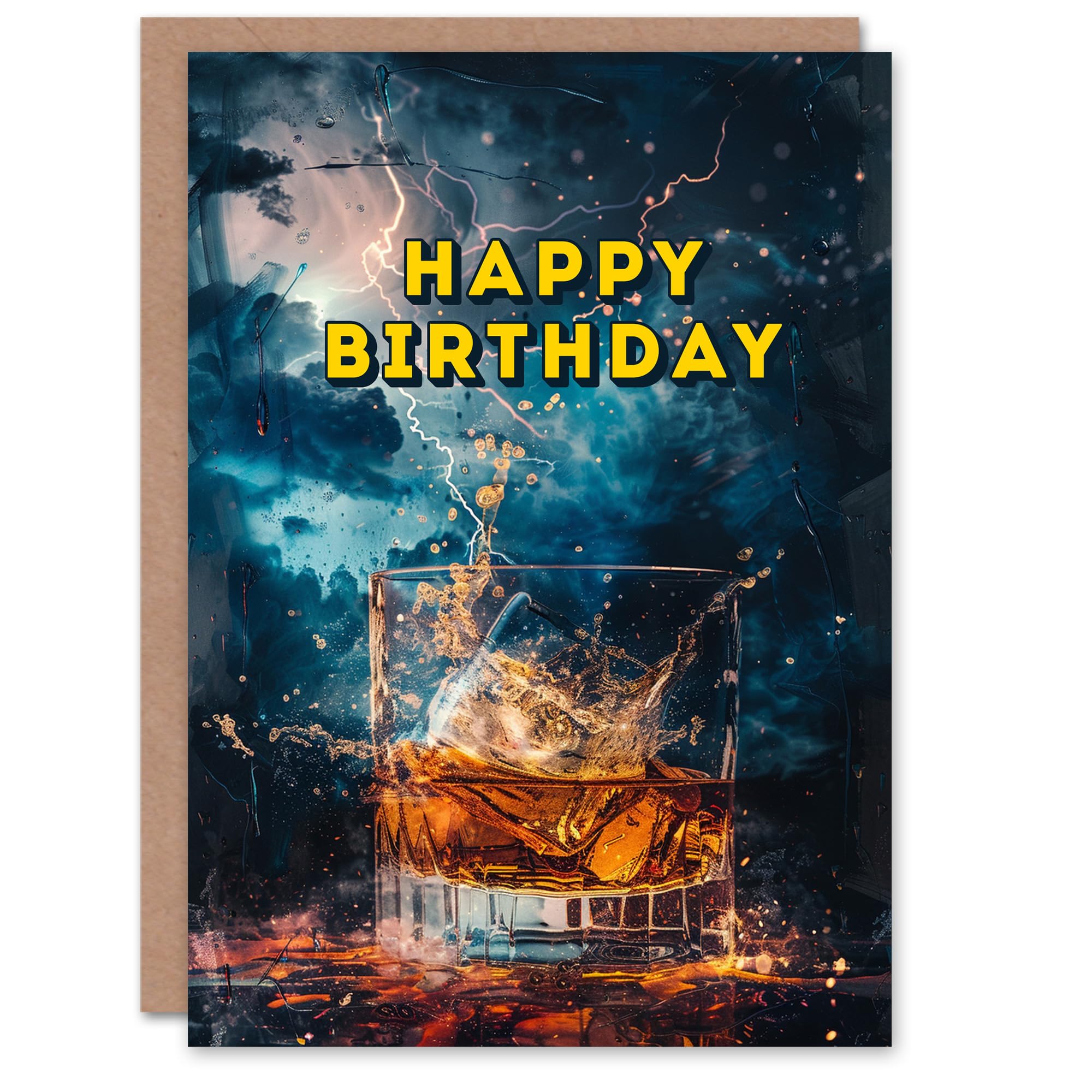 Whisky Storm Lightning Clouds Night Drink Birthday Card
