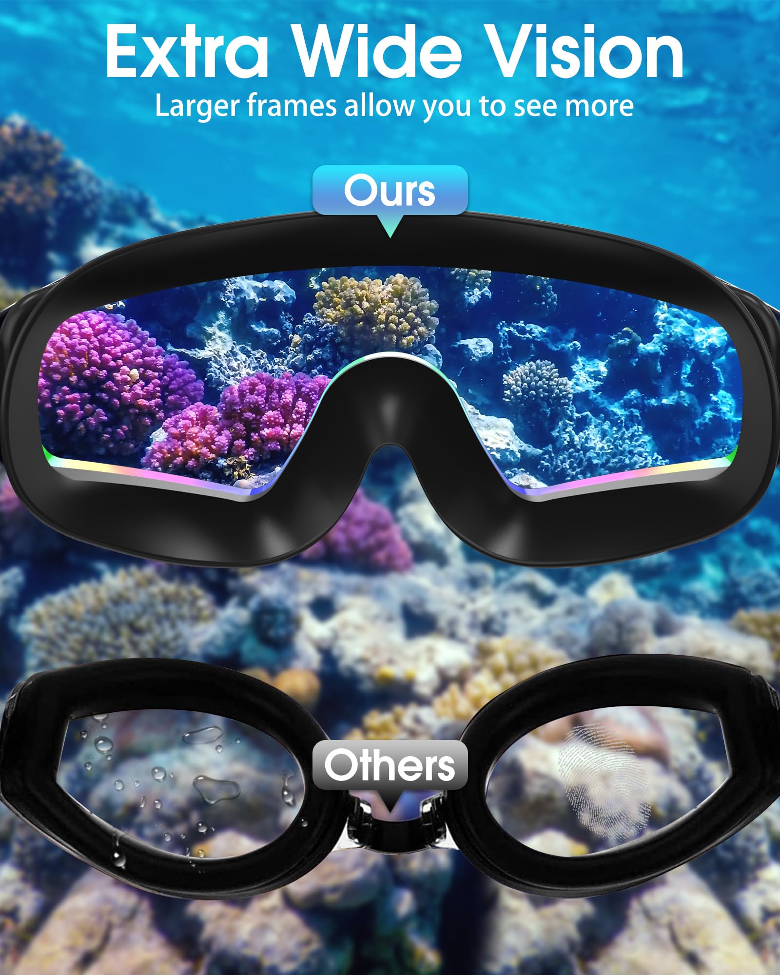 Occhialini da nuoto con auricolari, occhiali da nuoto anti-nebbia UV, occhiali da nuoto UV 3 colori per uomini, donne e bambini