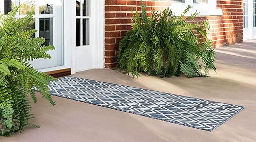 Miniatura 2 de Jill Zarin Outdoor Collection - Alfombra de área - Turcas y Caicos (2 x 8 pies, color azul y marfil)