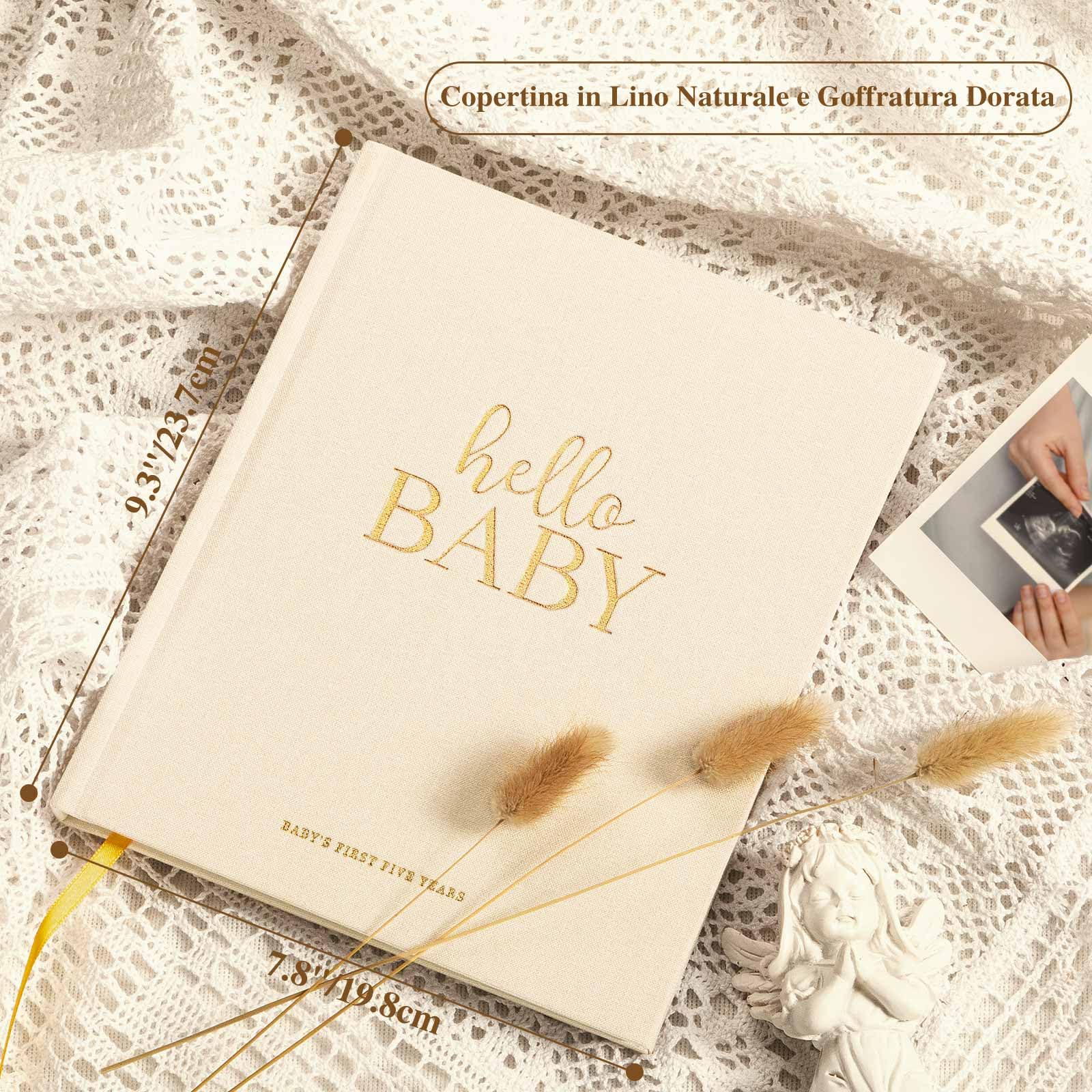 Lanpn Album Nascita Bambino e Bambina, Libro dei Ricordi Neonato per Primo Anno a 5 Anni, Albums Fotografico Neonato per Incollare Foto e Scritte, Diario Regalo Bimbo (Beige, 154 Pagine, Inglese)