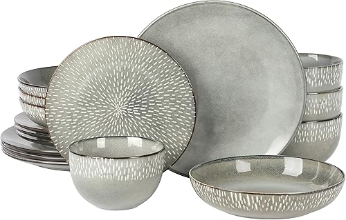 Miniatura 1 de Gibson Elite Matisse Double Bowl Dinnerware Set, Service for 4 (16pcs), Green