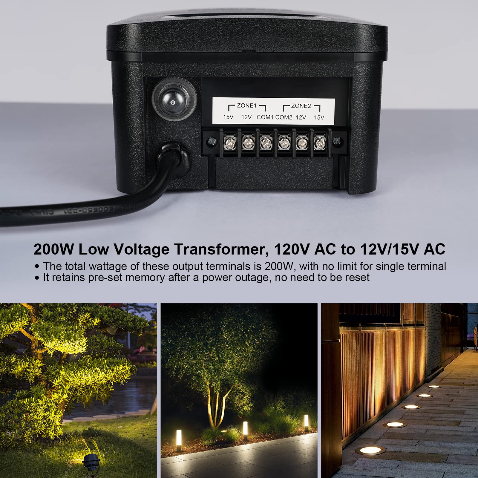 Suraielec 200W Smart Low Voltage Transformer, Schedule and Timer, 2.4GHz Wi-Fi Landscaping Light Transformer, Work with Alexa & Google Assistant, Individually Controlled, 120V AC to 12V 15V AC
