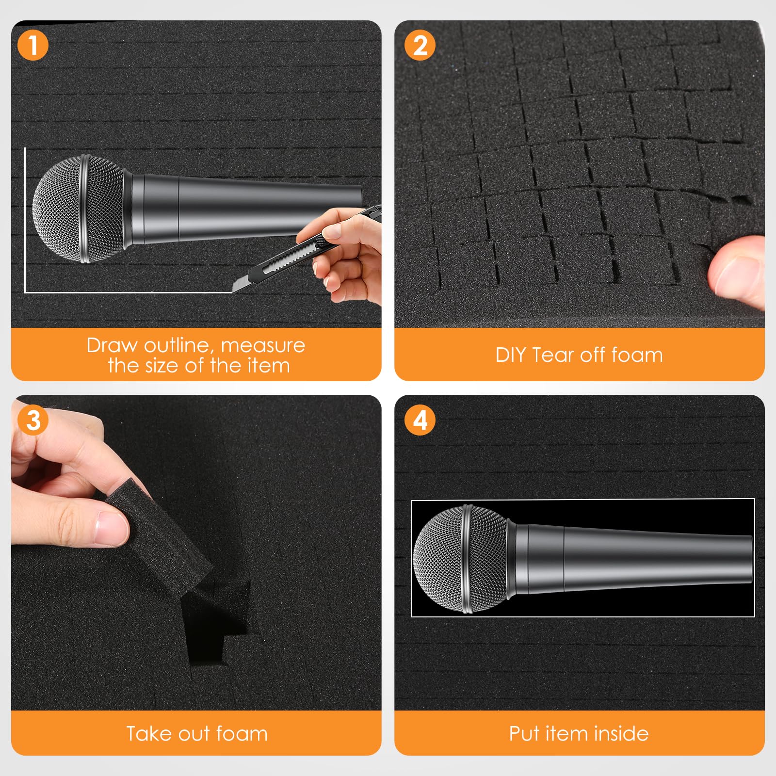 4 pezzi schiuma a forma di cubo in schiuma 400 x 300 x 50 mm, inserto in schiuma per valigetta degli attrezzi, valigetta per il trasporto, inserto in schiuma per valigetta di protezione