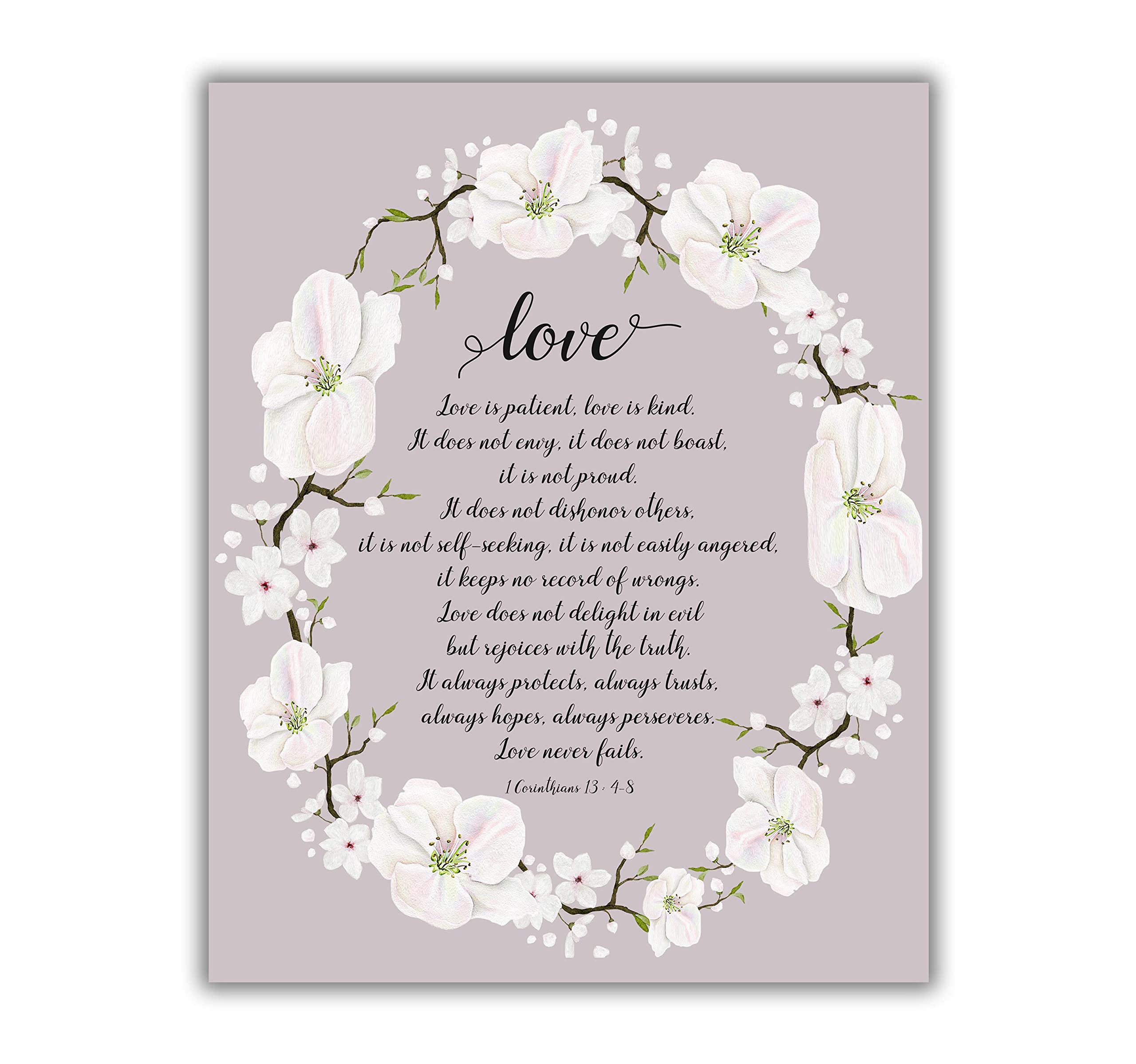 1 Corinthians 13 Poster, Love is Patient Love is Kind Print Wall Art, Christian Wedding Gifts Couple 8x10" UNFRAMED, Crafty Cow Design