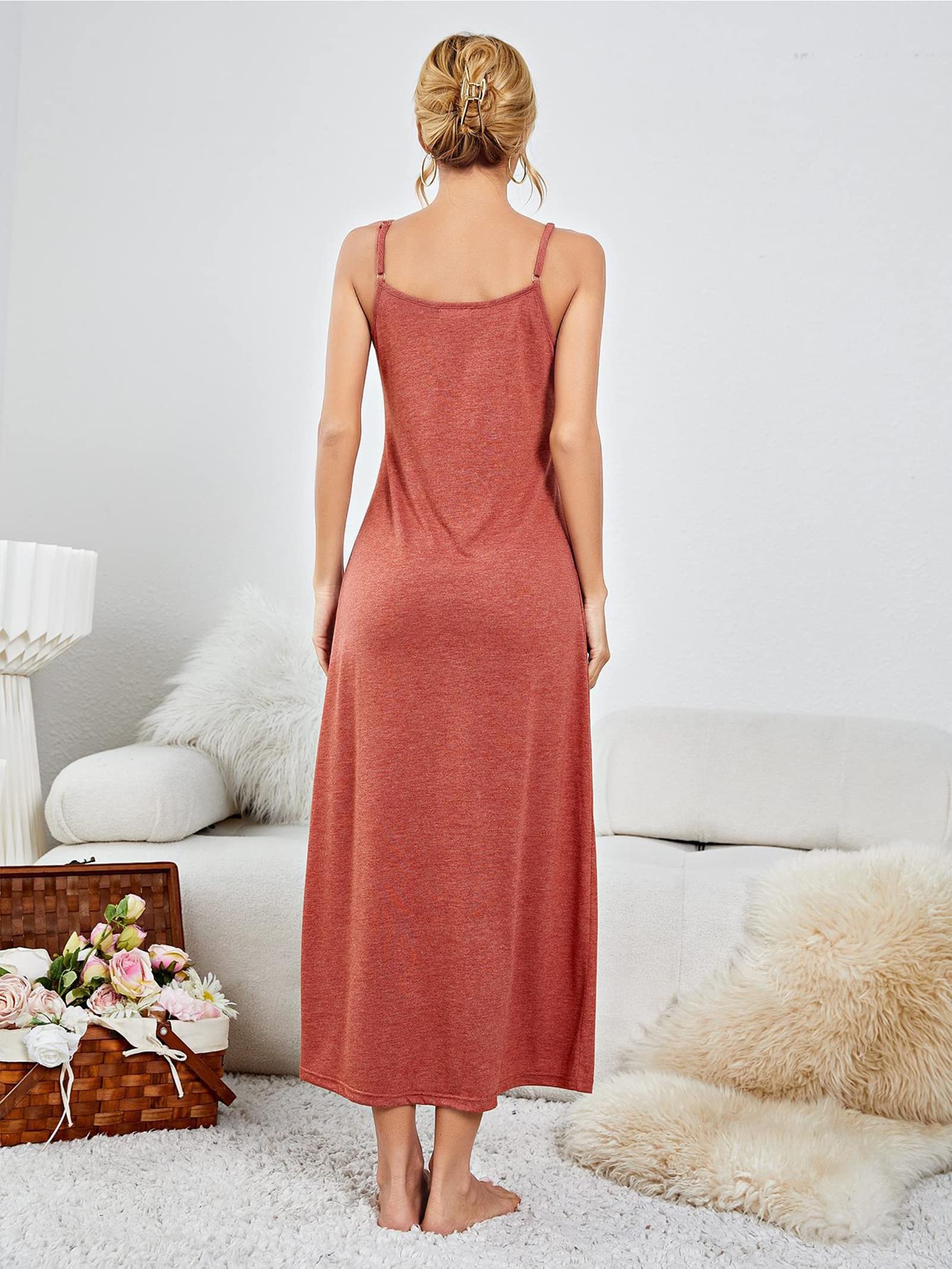 Camicia da Notte Donna Stretch Chemise Plissettata Sleepwear con Cinghie Regolabili