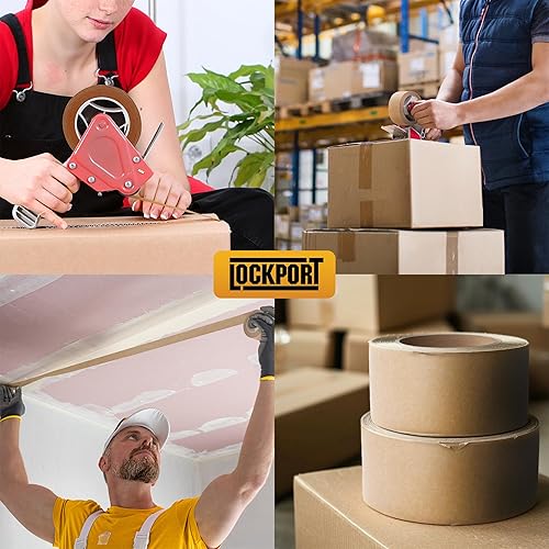 Miniatura 6 de Lockport Cinta de embalaje marrón respetuosa con el medio ambiente, 2 pulgadas x 50 yardas, 3 rollos de cinta de papel kraft marrón con fuerte