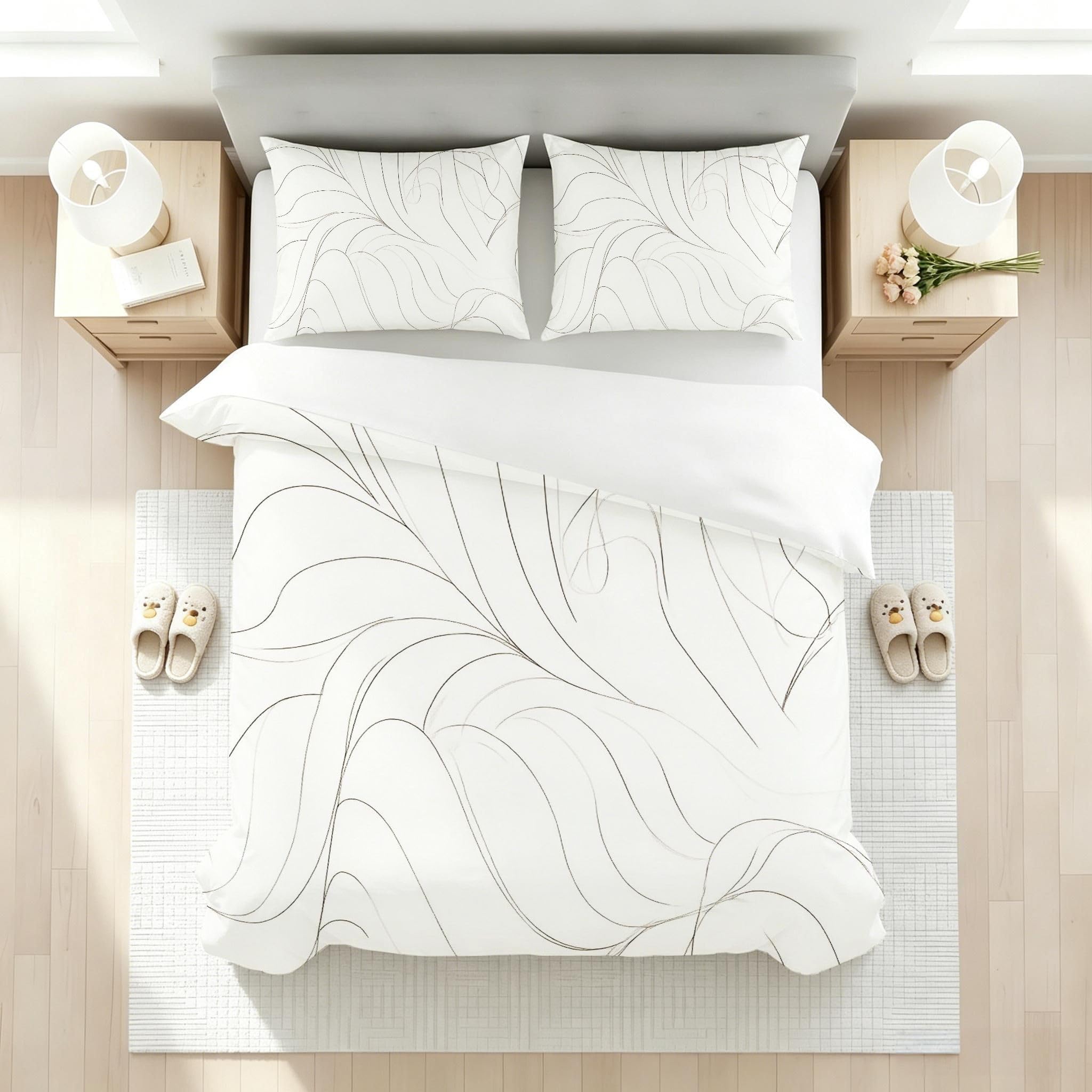 Copripiumino Matrimoniale Linee Bianche 260x240, ZQ9570 | Traspiranti Durevoli Microfibra, per Tutta la Famiglia, Matrimoniale, per Tutte le Stagioni, con 2 Federe 50x80 cm