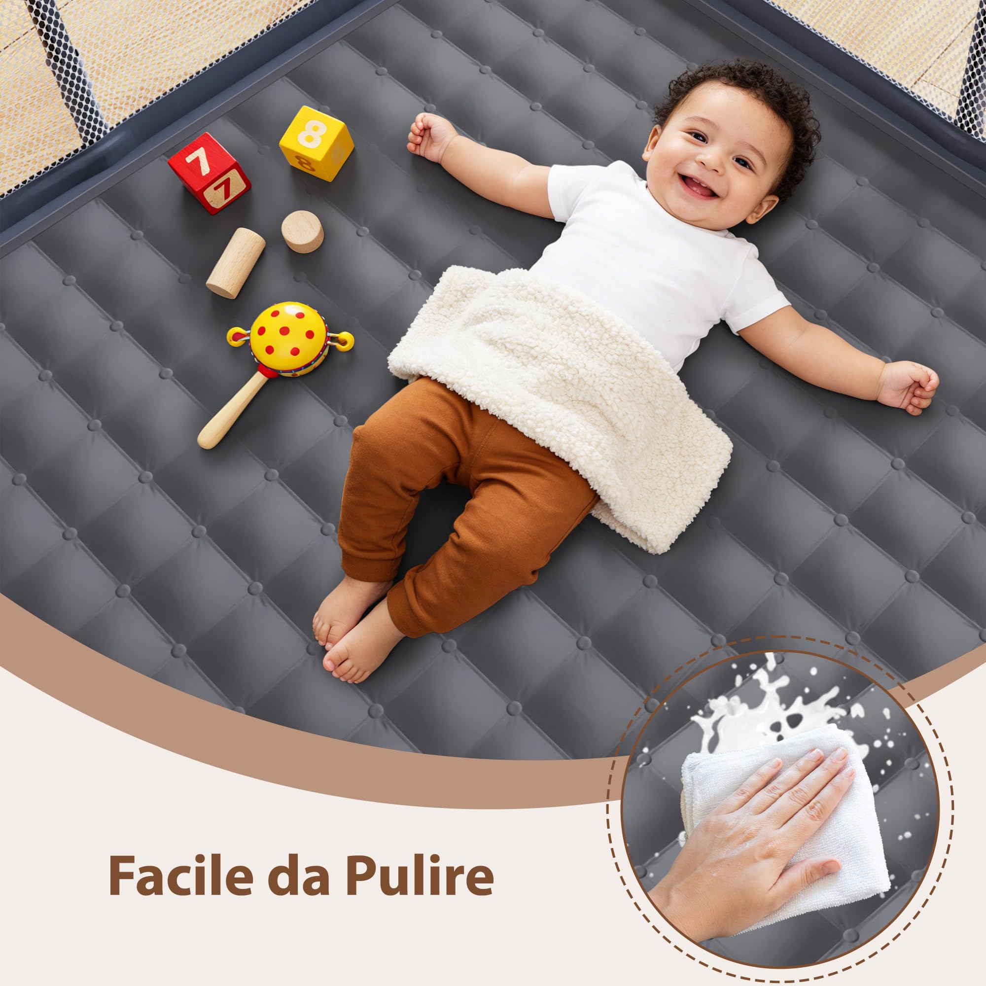 Box Bambini Pieghevole con Materassino e Borsa da Trasporto, Recinto per Bambini 124 × 124 cm, Box Neonato con Montaggio Senza Attrezzi in 1 Minuto, Per Interni ed Esterni