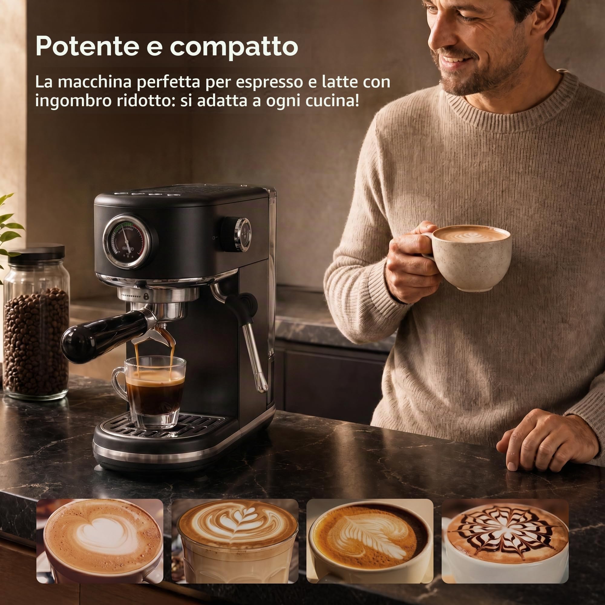 HIBREW Macchina da Caffè Espresso Programmabile con Display LED e Manometro