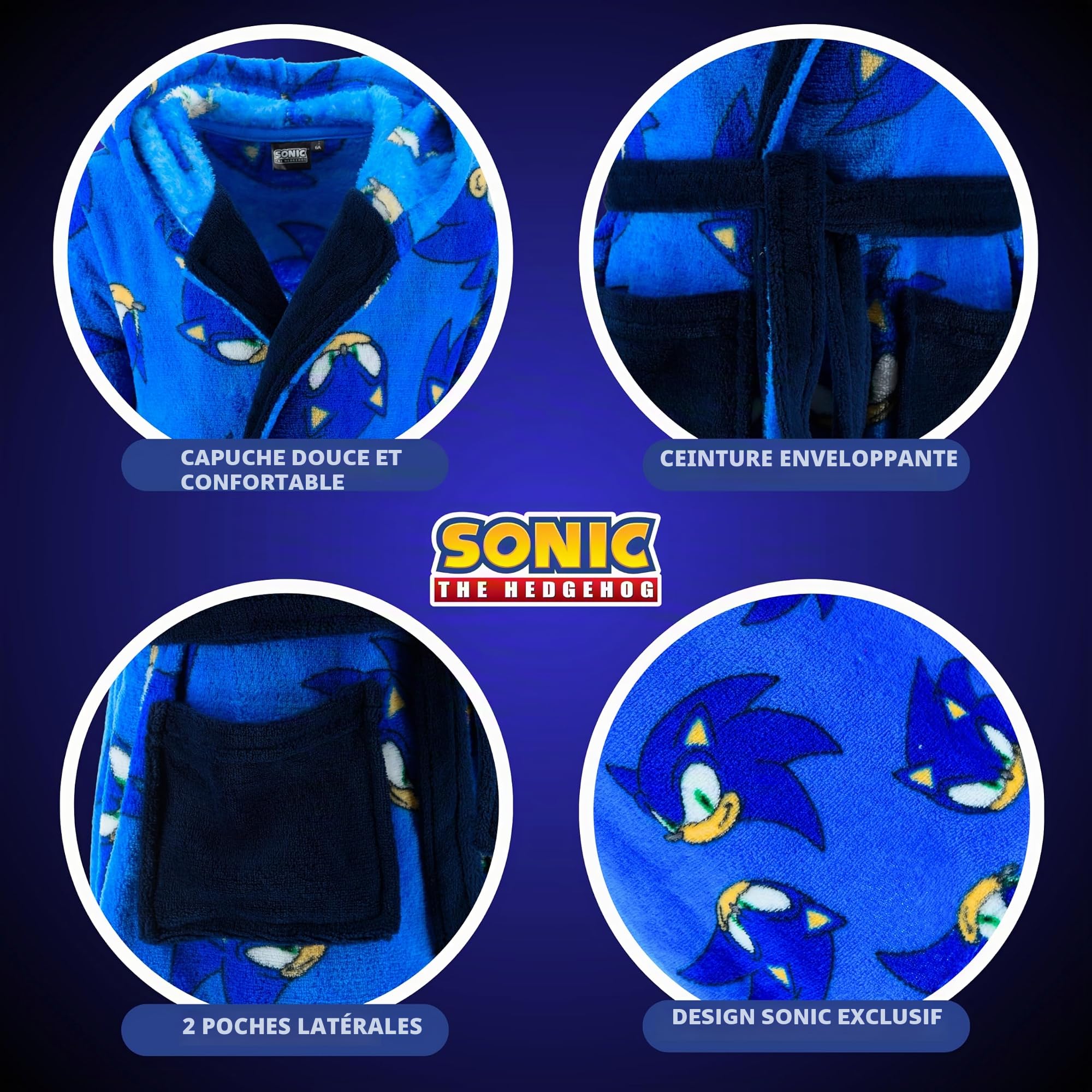 Sonic The Hedgehog Robe de Chambre pour Garçons, Doux Robe pour la Maison des Enfants, Cadeau pour Garçons, Tailles 3 à 8 Ans