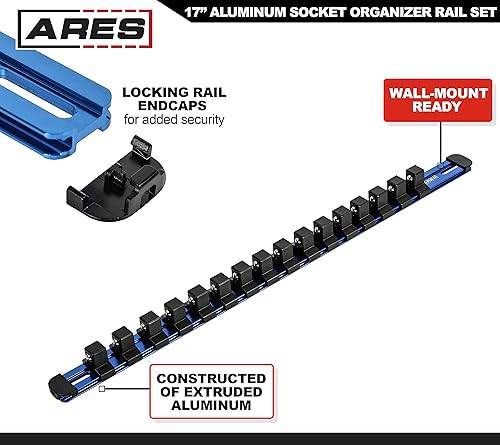 Miniatura 10 de ARES 60124 - Juego de rieles de aluminio rojo de 17 pulgadas con tapas de bloqueo de extremo, incluye rieles de transmisión de 14 pulgadas, 38