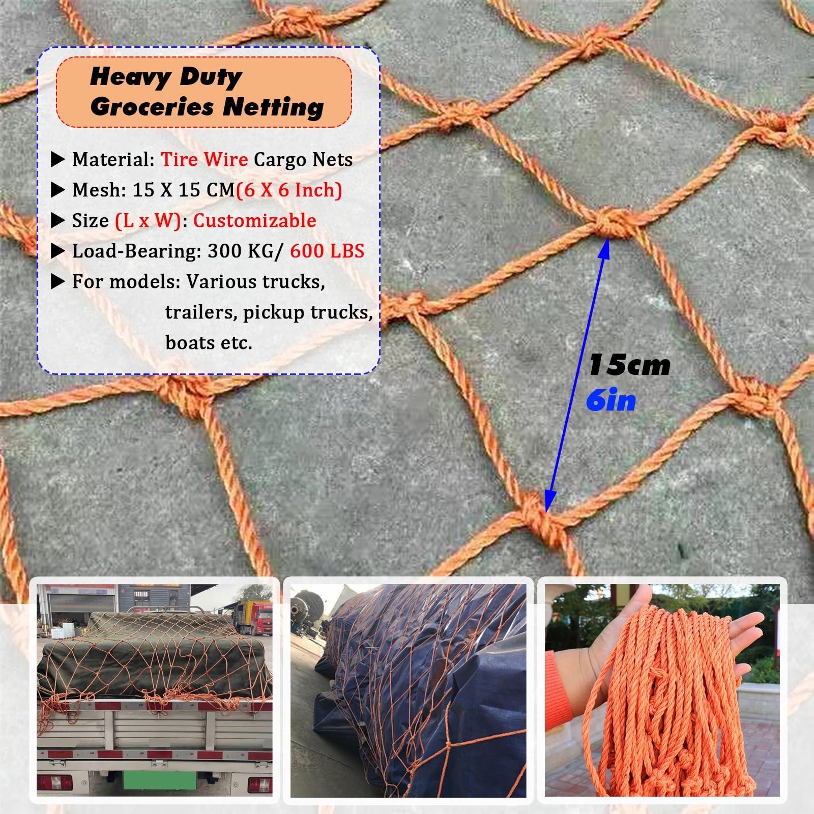 Red Maletero Remolque Seguridad 1 2 3 4 5 6 8 M De Ancho Cubierta De Red De Nylon Anti-UV Para Camioneta Remolque, Red De Seguridad De Carga Para Techo De Garaje Con Orificios Grandes De 15 CM(13x40FT