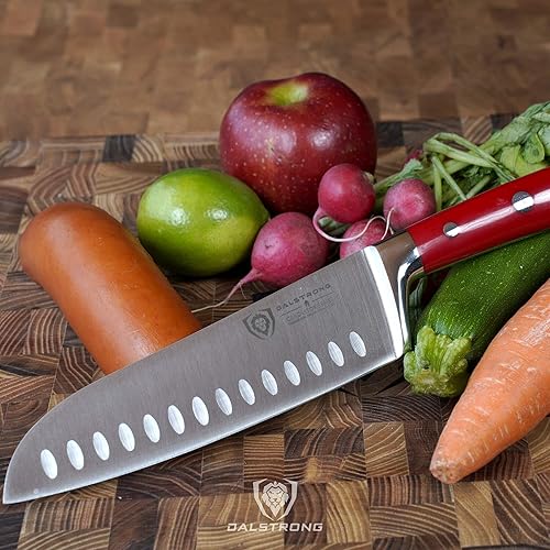 Miniatura 7 de Dalstrong Santoku Cuchillo  7 pulgadas  Serie Gladiator  Acero alemán de alto carbono  Cuchillo de cocina con mango ABS rojo carmesí  Cuchillo para