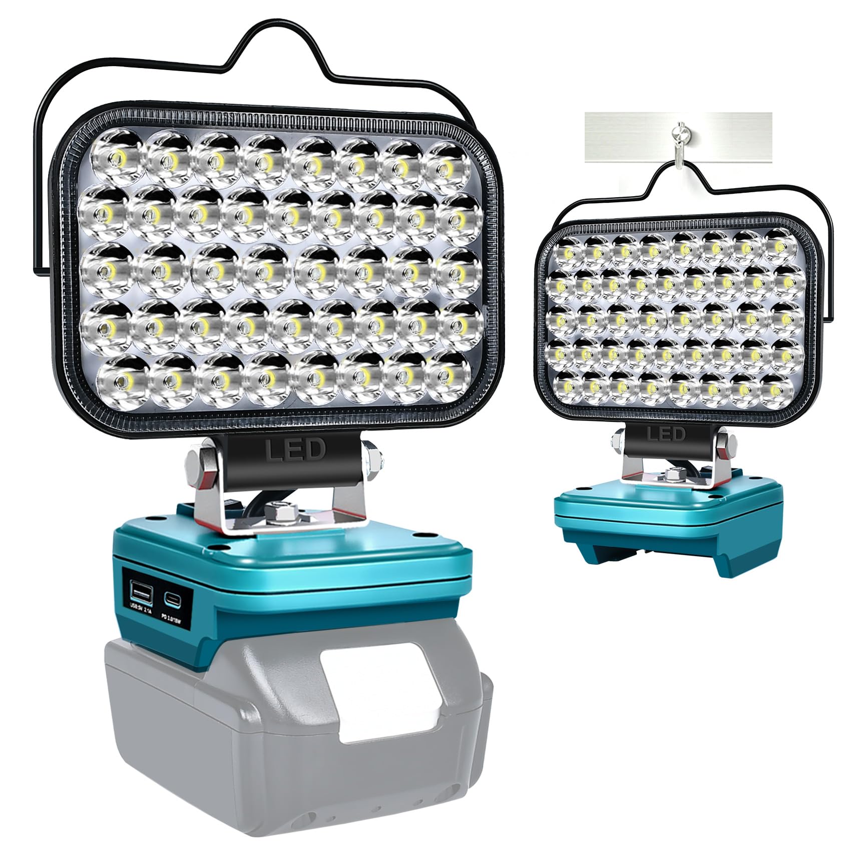 Gzyz M-Blue Led Work Light For Makita 14.4V-18V Lxt Battery, Cordless Work Light With Usb & Type-C Ports, 100W 9000Lm Spotlight For Outdoor, Emergency, Job Site Lighting (No Battery)