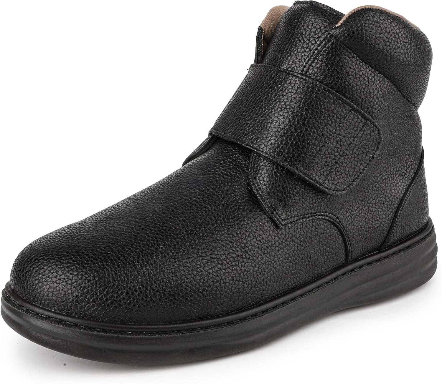 TIESTRA Water-Resistant Leather Slip-On Winter Snow Boots for Men | All-Weather Outdoor Ankle Boots with Anti-Slip Sole & Easy Hook-and-Loop Closure Senior Slip on shoes