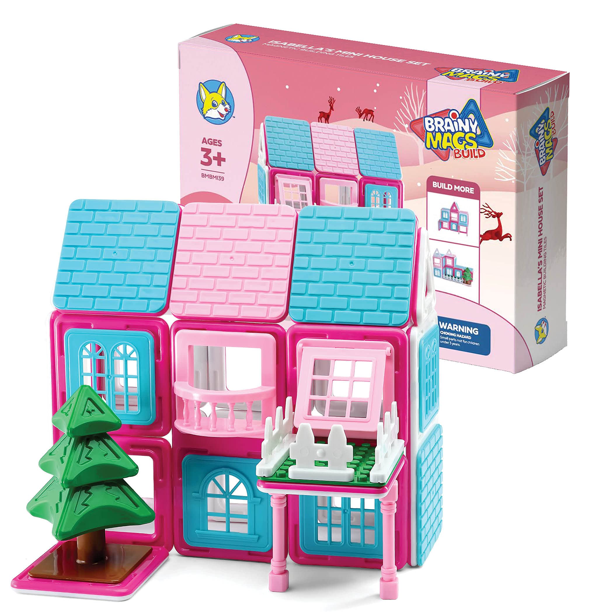 Play Brainy Kids Building Set - Isabella's Mini House Set with 39-Piece Magnetic Building Tiles - STEM Toddler Educational Toys for Brain Development - House Building Set for Kids Ages 3 and Up