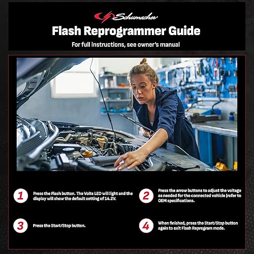 Miniatura 5 de Schumacher INC100 DSR ProSeries - Cargador de batería con reprogramador de flash y fuente de alimentación con soporte de batería - 100 A, 12 V