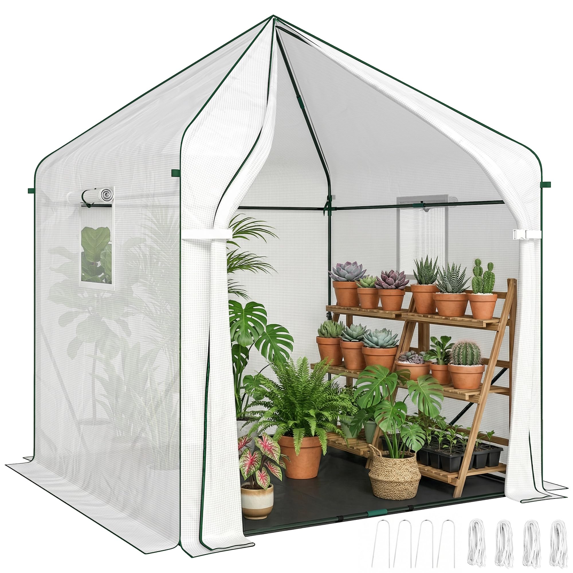 Outsunny 160 x 160 x 200 cm Walk-in Greenhouse for Outdoors PE Cover White
