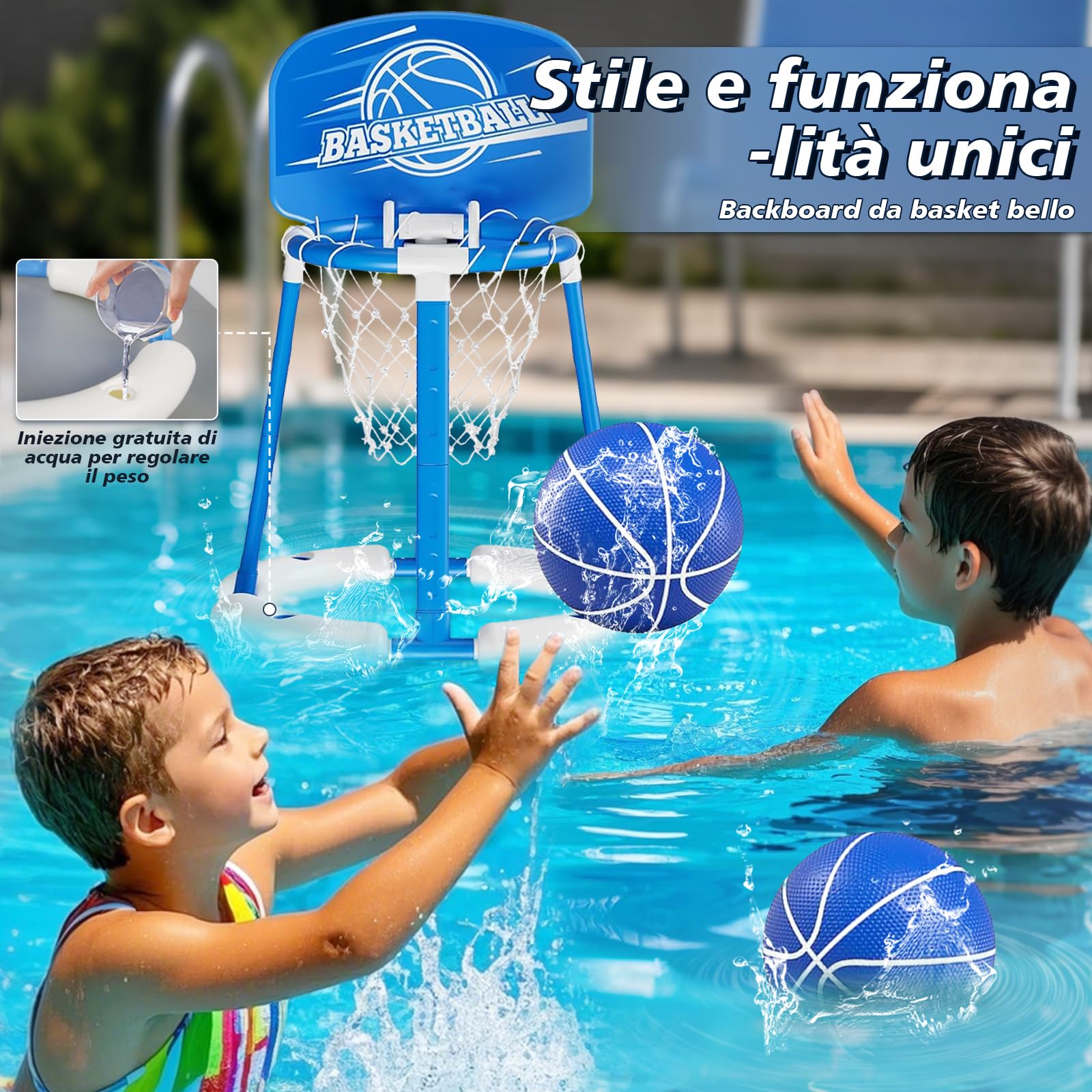 Charmofun Canestro da Basket Galleggiante per Piscina, Pool Basketball con 2 Palloni e Pompa, Giocattolo per Bambini e Adulti