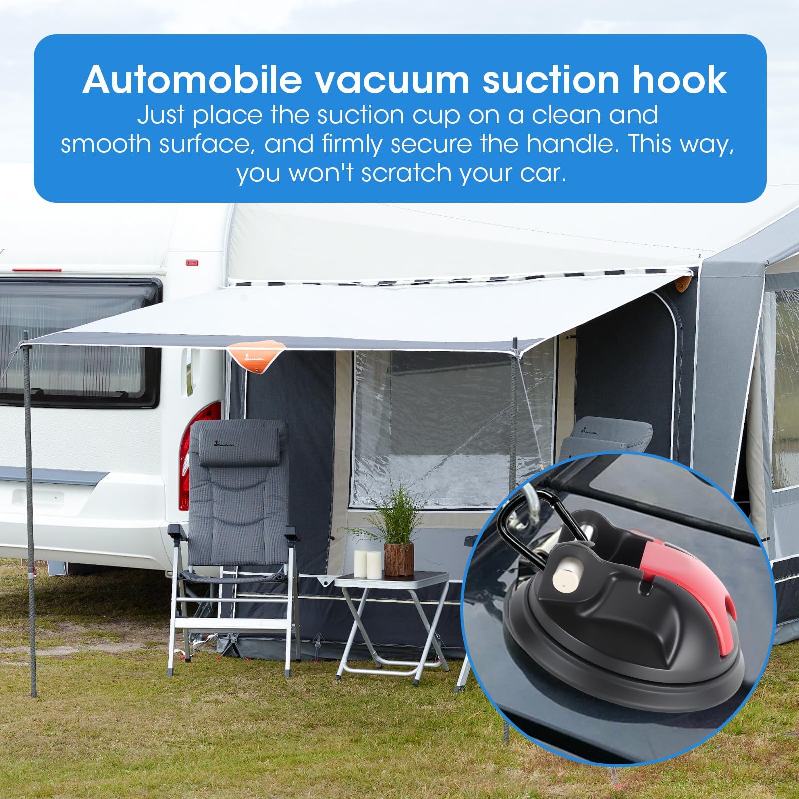 4 Stück Saugnapf Haken Starker Halt für Camping, Große Saugnäpfe mit 35 KG Tragkraft & D-Ringen,Wiederverwendbar, Ohne Bohren, Vakuum Saughaken Extra Stark für Wohnmobil, Zelt, Auto, Fliesen, Glas - 4