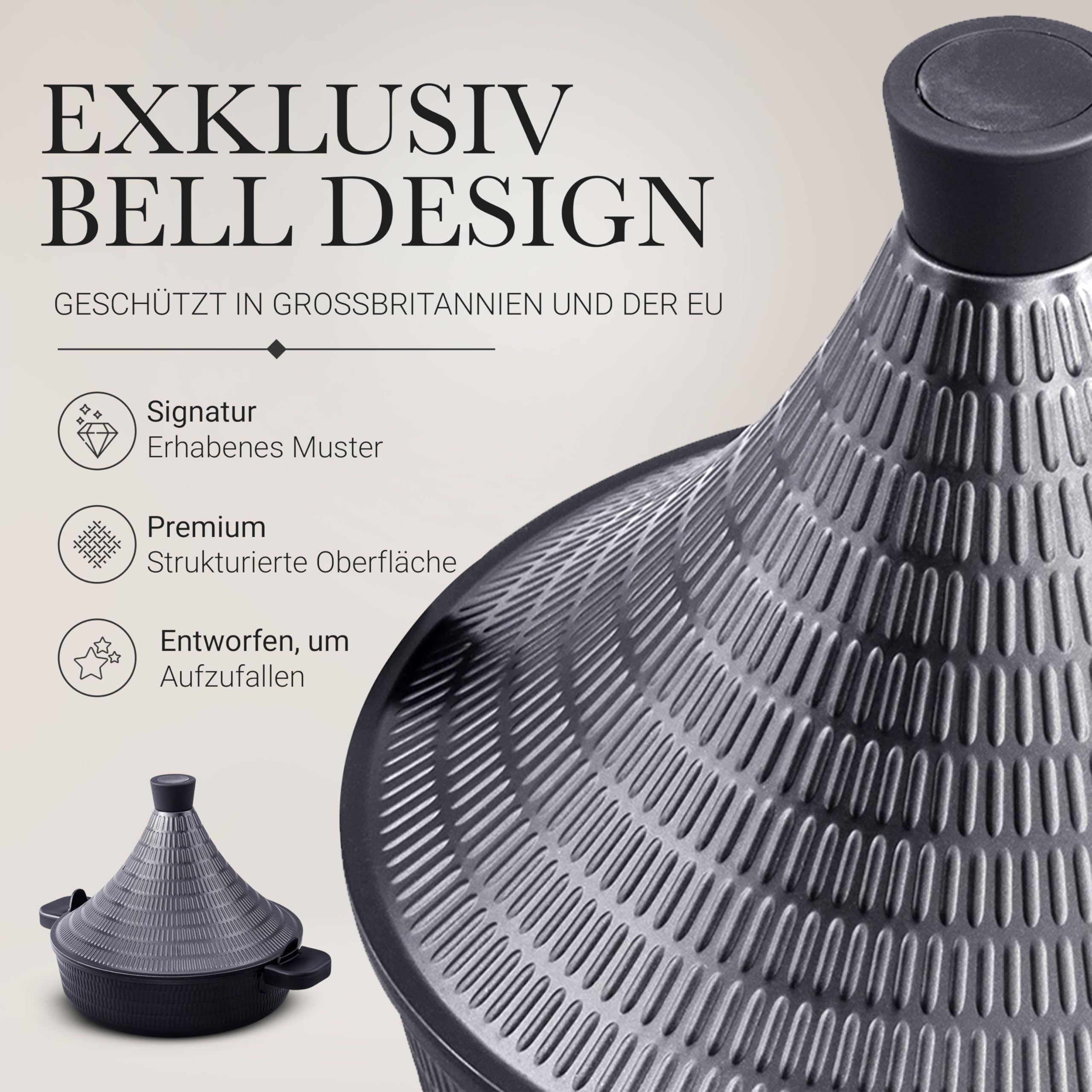 INTIGNIS Aluminium Tajine 28 cm, Antihaft, Induktion & Gas Herd geeignet, Deckel mit Selbstbastfunktion, langlebig und kratzfest, ideal für Fleisch, Gemüse & Gewürze