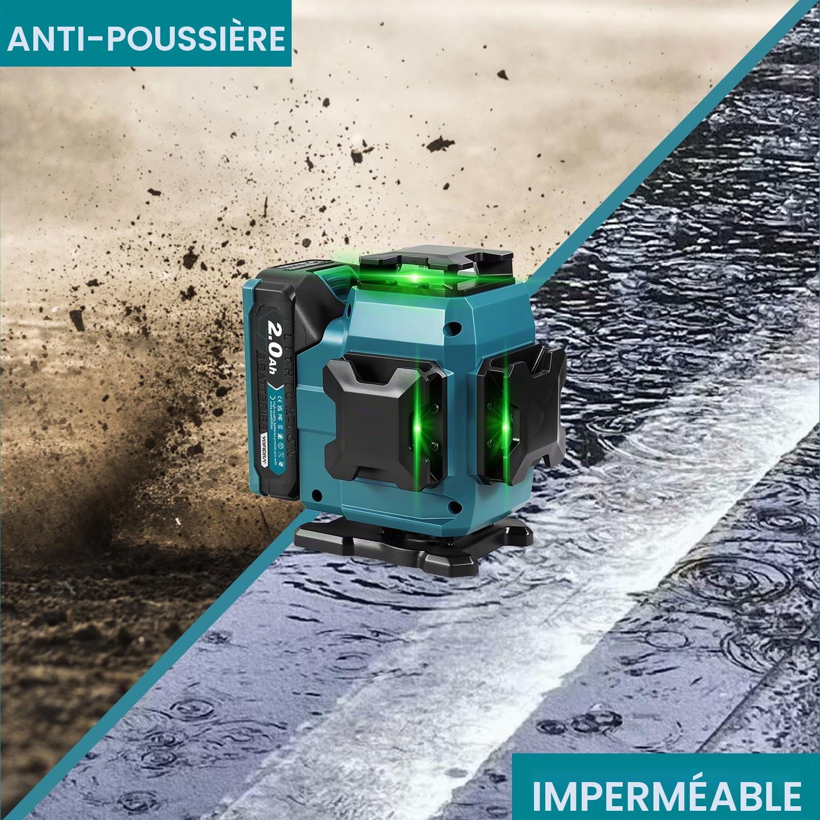 Yofidra Niveau Laser avec Trepied Autonivelant, 360°x 4, 4D 16 Lignes Laser | Nivellement Automatique, IP54, avec 2 Batteries 2000 mAh, pour les Chantiers en Intérieur