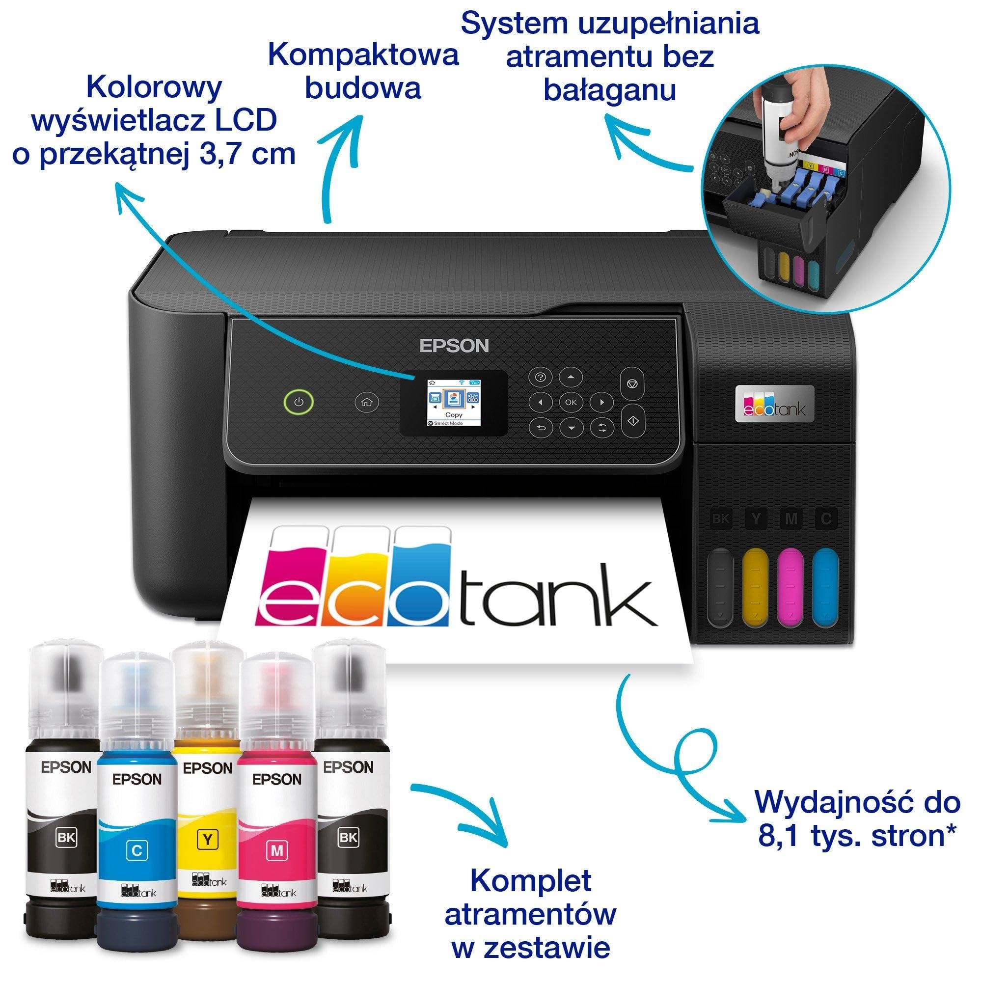 Epson EcoTank Stampante | L3280 | Inkjet | Colore | A4 | Wi-Fi | Nero