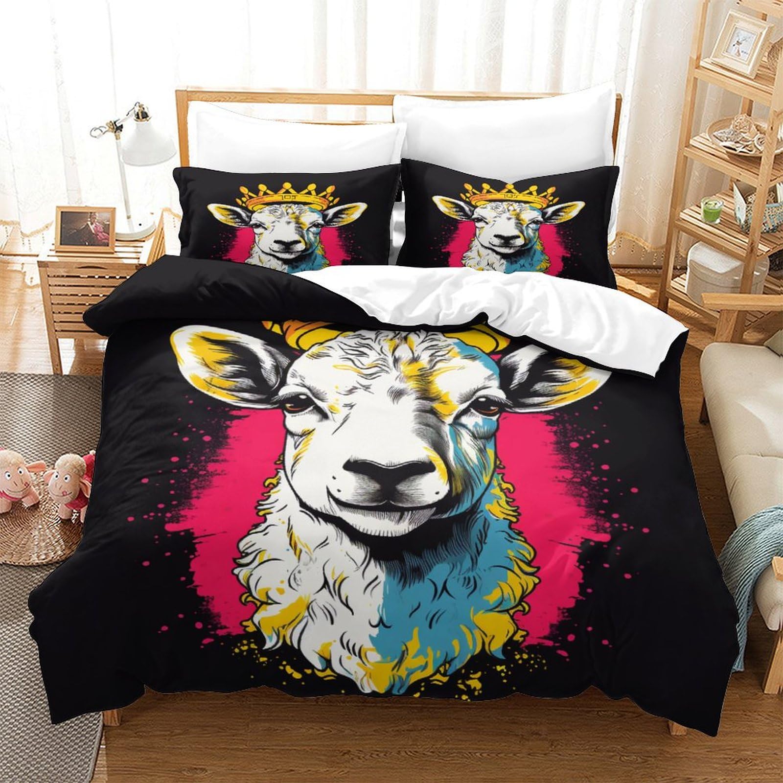 P1S9U7W5Y 3D Printed Colorful Cow Duvet Cover Set 3pcs Microfiber Cow Bedding Set King