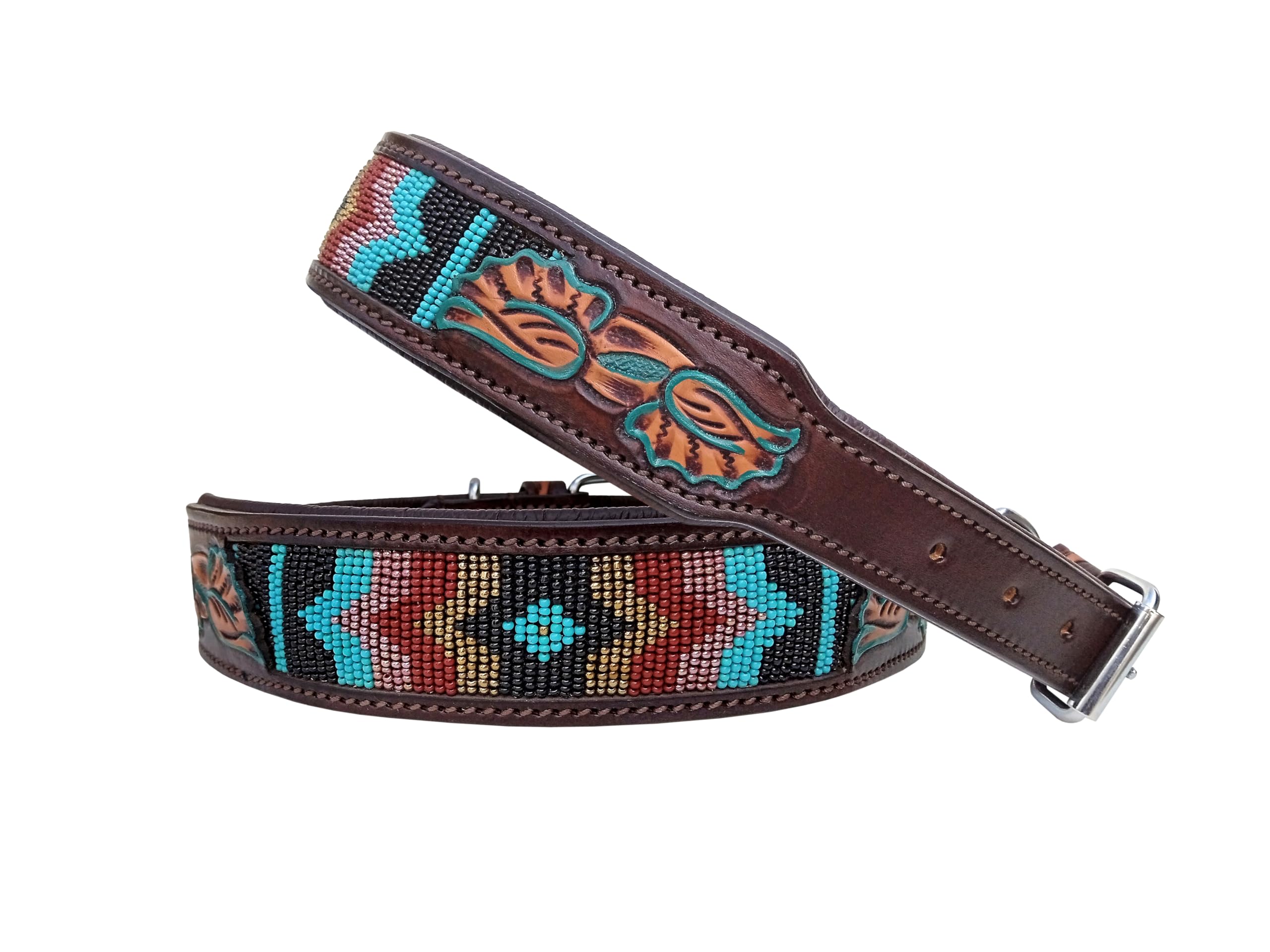 Affilare Hundehalsband aus Leder, mit Perlen, Western-Stil, strapazierfähig, gepolstert, für Komfort, 10AB035-L