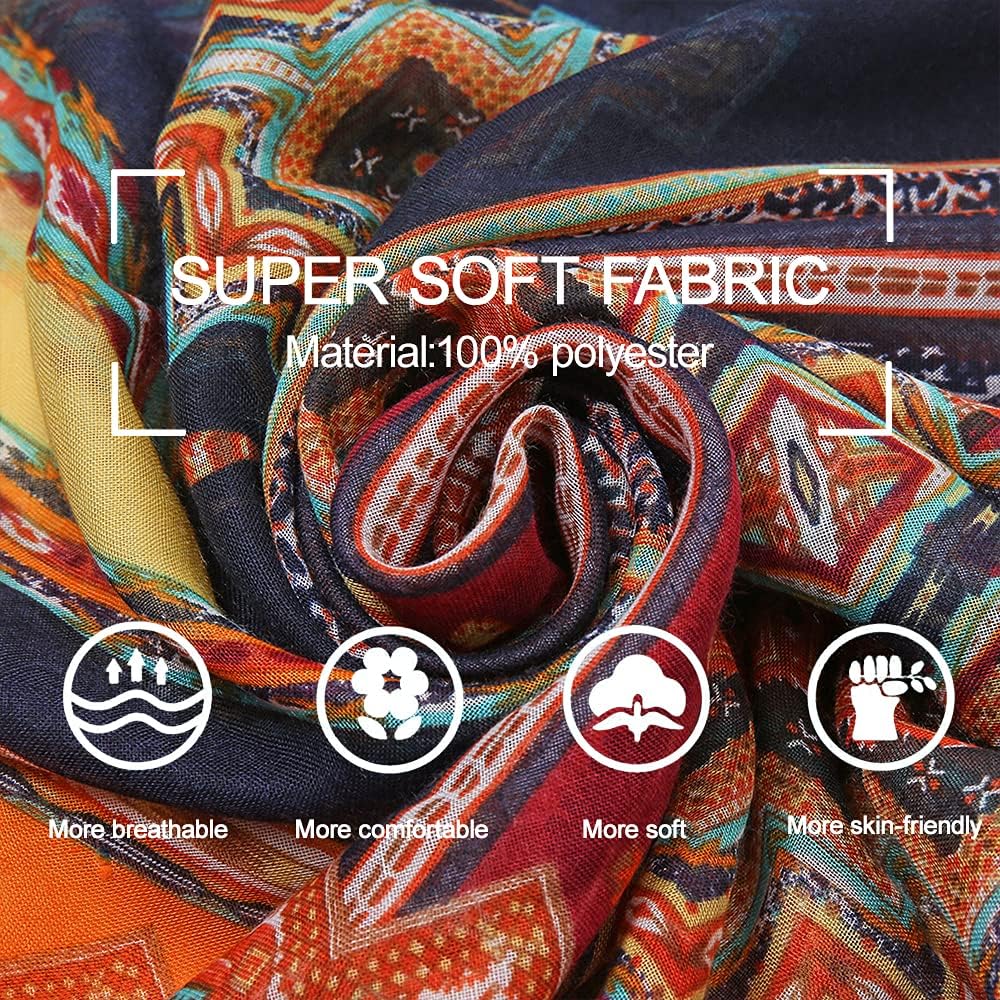 Yeieeo Boho Scarf for Women Lightweight Floral Printed Scarf Fall Winter Fashion Fringed Shawl - Image 3