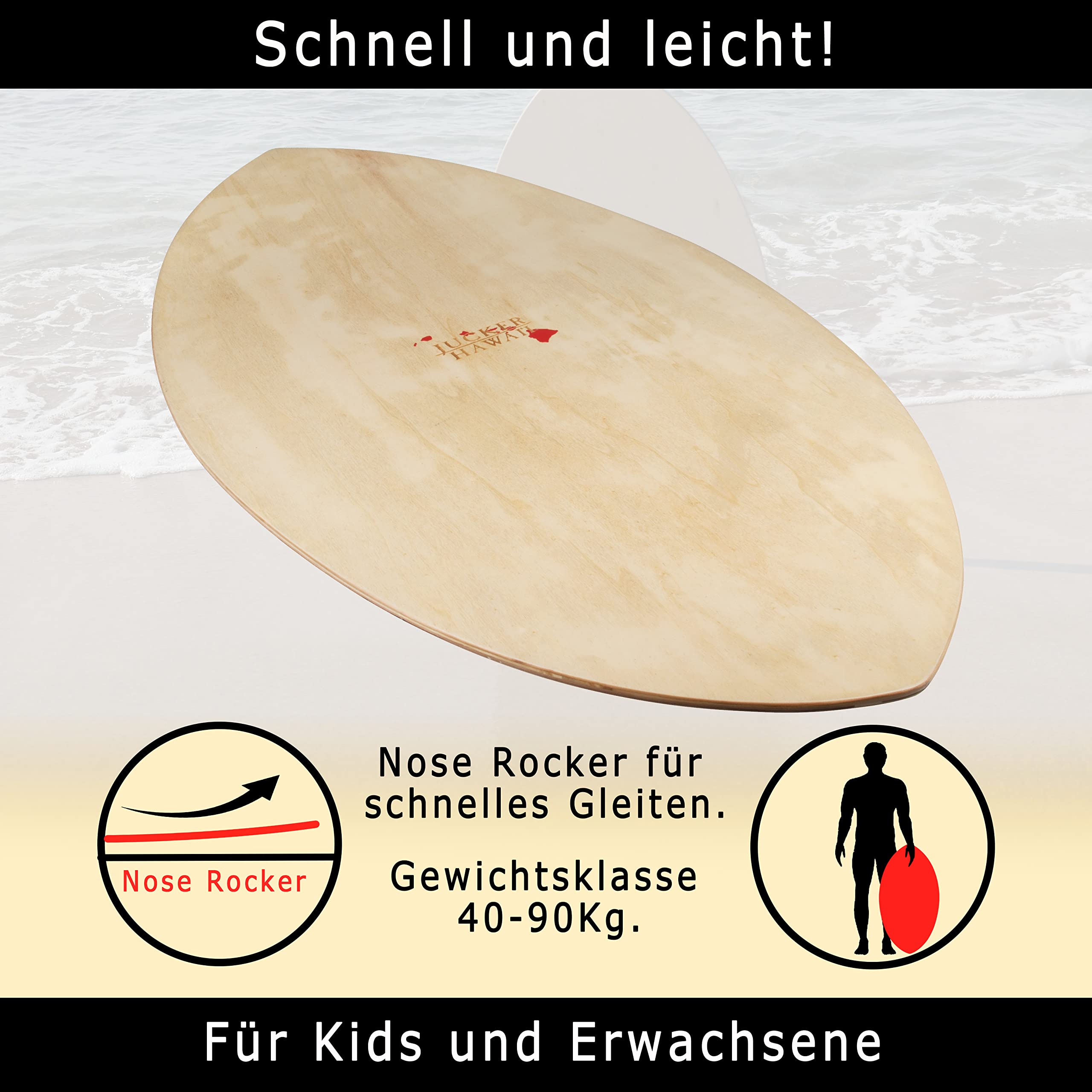 JUCKER HAWAII Skimboard Ohana | Ideal für Meer, See oder Fluss | Premium Skimboard für Anfänger und Profis | Strapazierfähig und leicht | Perfekt für Strandabenteuer und Tricks