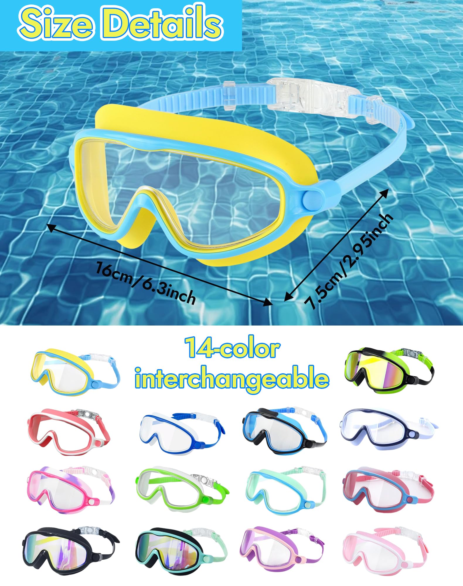 Swimbi Splsh Vision Brille, Blumi Baby Splashyeyes Goggles, Anti-Fog & UV Kinder Schwimmbrille mit Ohrstöpseln & Nasenklammer, Weitsicht Schwimmmaske für Kinder 3-14