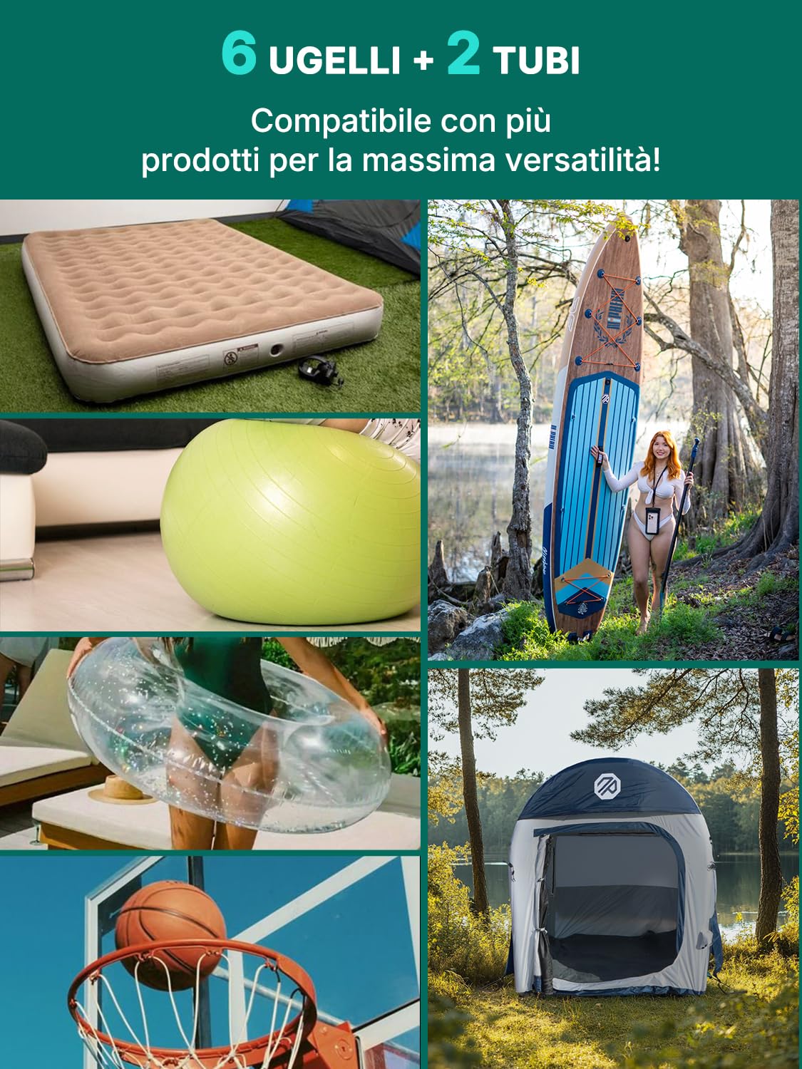 Niphean Pompa Elettrica SUP con Batteria Integrata, Pompa per Bici 50 PSI per Auto, SUP, Materassini, Gonfiatore Portatile con Borsa, Gonfiatore Elettrico per Inflabili&Sgonfiaggio, NPEU-Air Pump-A01