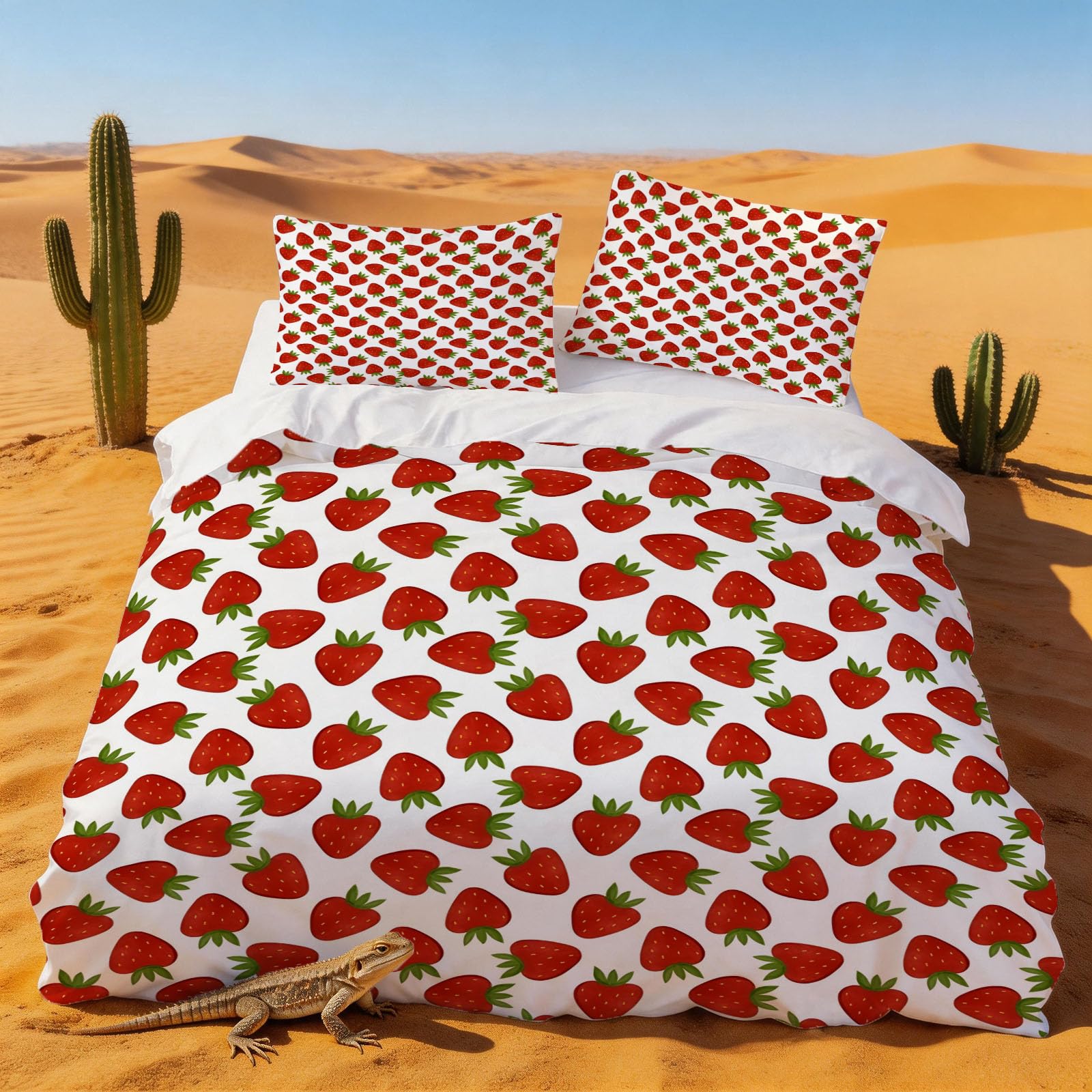 Parure de lit 140 x 200 Minimaliste anti-plis en Microfibre Douce Motif Fraise