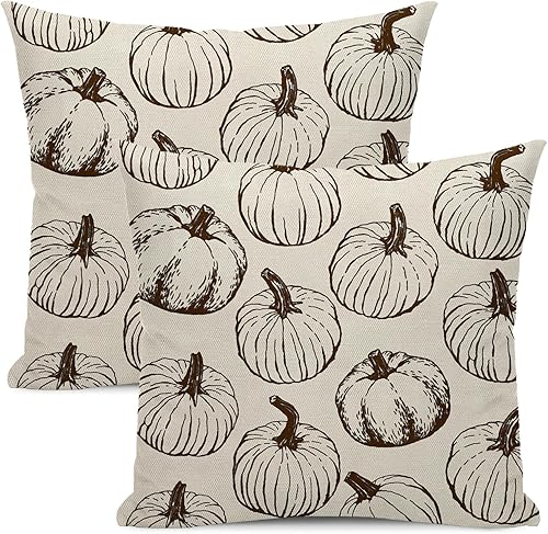 Miniatura 29 de Juego de 2 fundas de almohada de otoño de 18 x 18 pulgadas, color naranja quemado, calabaza, otoño, cosecha, Acción de Gracias, casa de campo