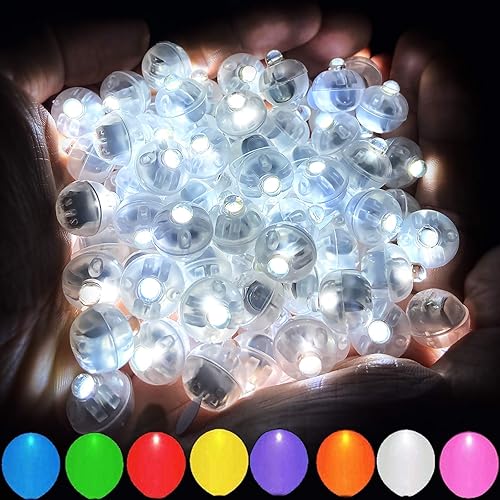 Aogist 50 luces LED blancas para globos, pequeña lámpara de bola LED redonda para linterna de papel, para interiores y exteriores, fiestas, eventos,