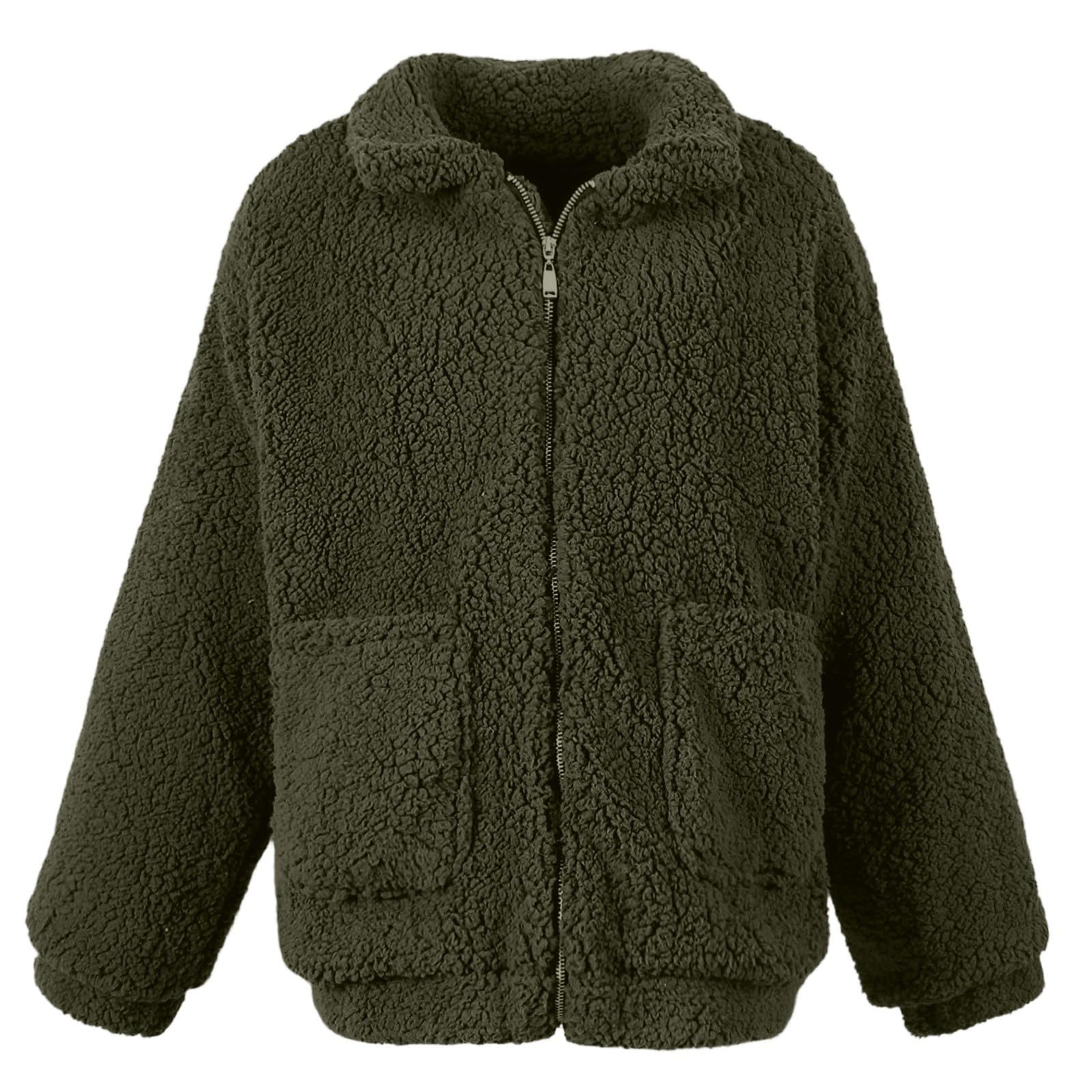 Generisch Strickjacke Damen Lang Kuscheliger Fleece-Pullover mit Kapuze, weich, locker geschnitten, langärmlig, Vordertaschen – perfekt für Herbst und Winter.