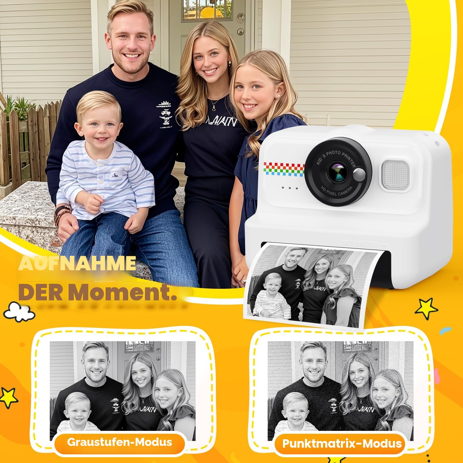 HiMont Kinderkamera Sofortbildkamera, 1080P Sofortbildkamera Kinder mit 32GB Karte & 3 Rollen Druckpapier, lustige Kinderspielzeug Geschenke für Jungen & Mädchen von 3-12 Jahren(Schwarz)