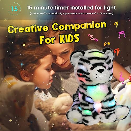 Miniatura 8 de Hopearl Tigre de peluche con luces LED y música, con volumen ajustable, canciones de cuna, animado, da calma, para festival, cumpleaños, niños