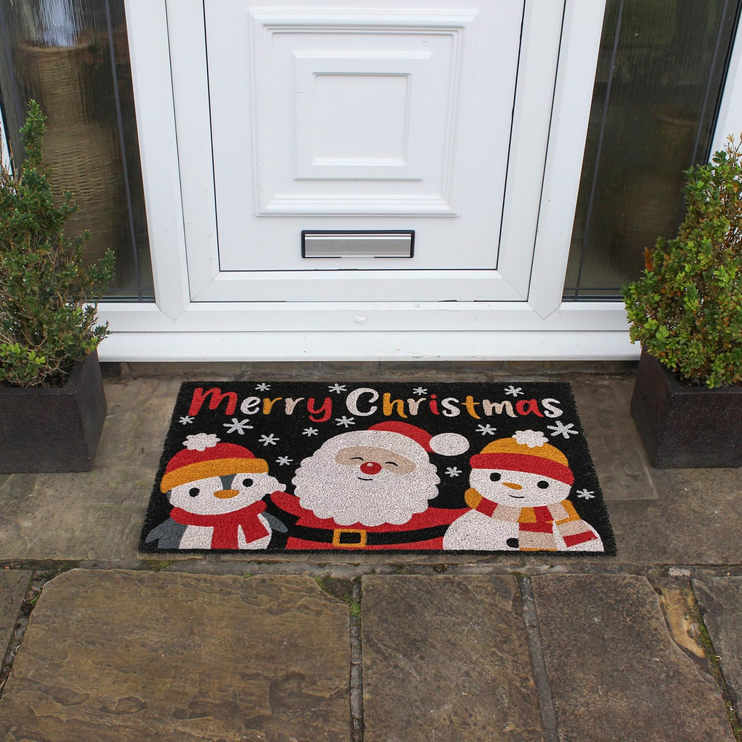 JVL Felpudo de Entrada de Fibra de Coco con Respaldo de látex, 60 x 90 cm, Feliz Navidad