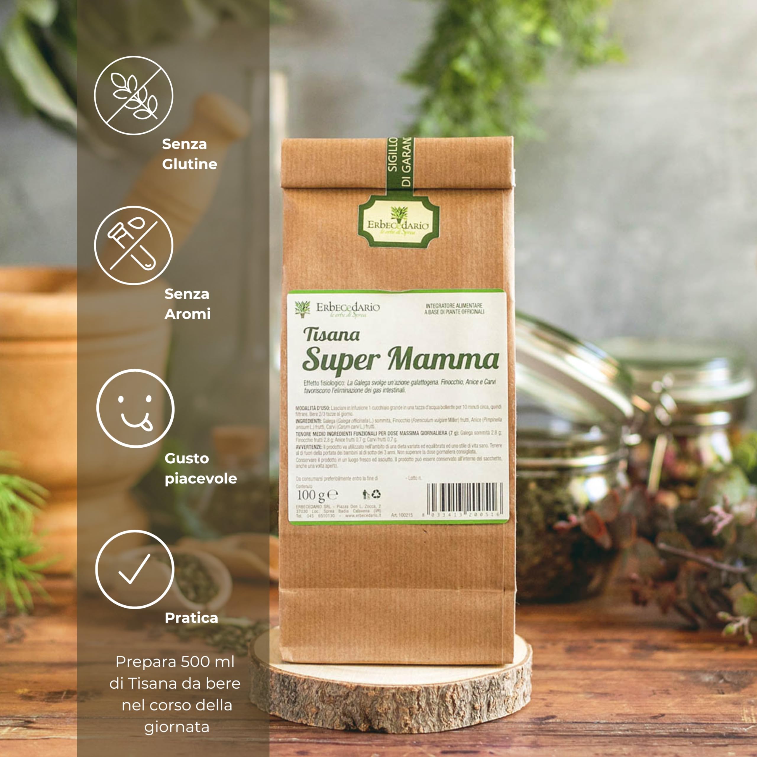Tisana super Mamma con galega e finocchio 200g, allevia coliche e gonfiore | Tisana allattamento naturale favorisce la produzione di latte materno, idea regalo mamma - Made in Italy